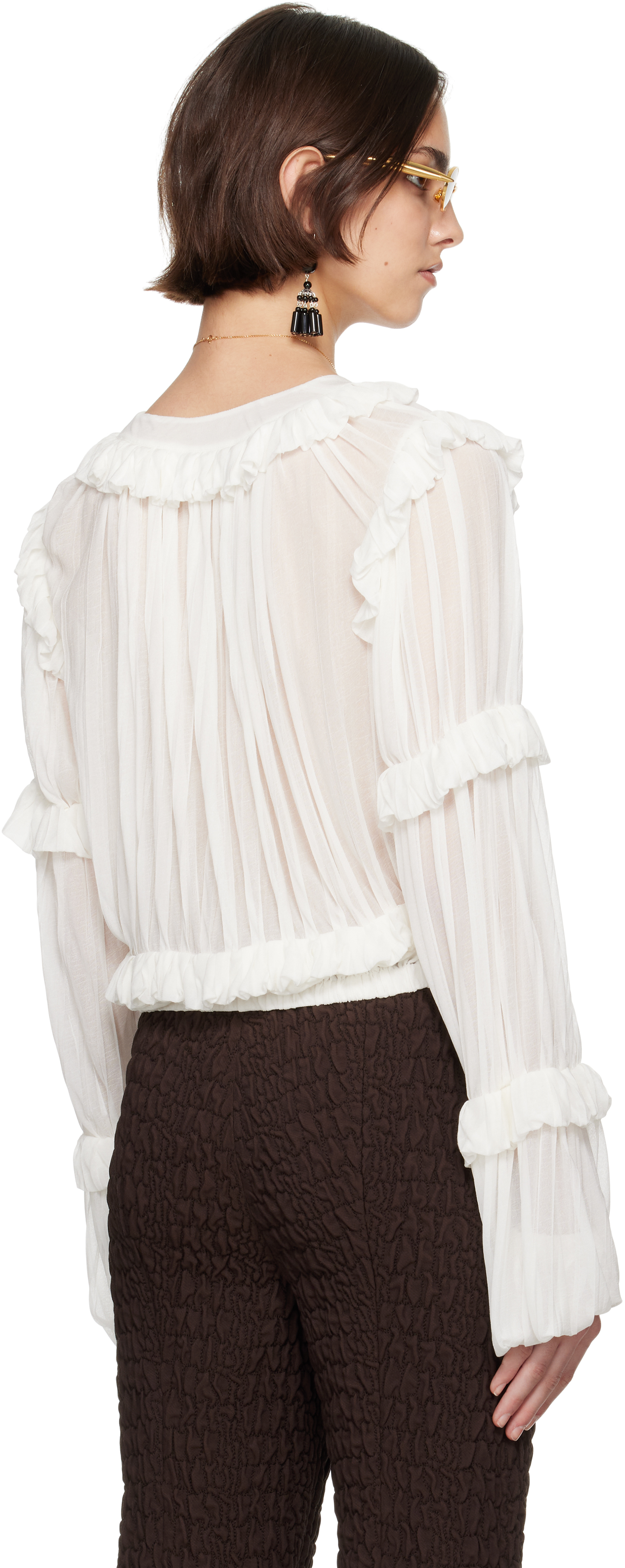 Tory Burch White Jersey Ruffle Blouse In Marshmallow