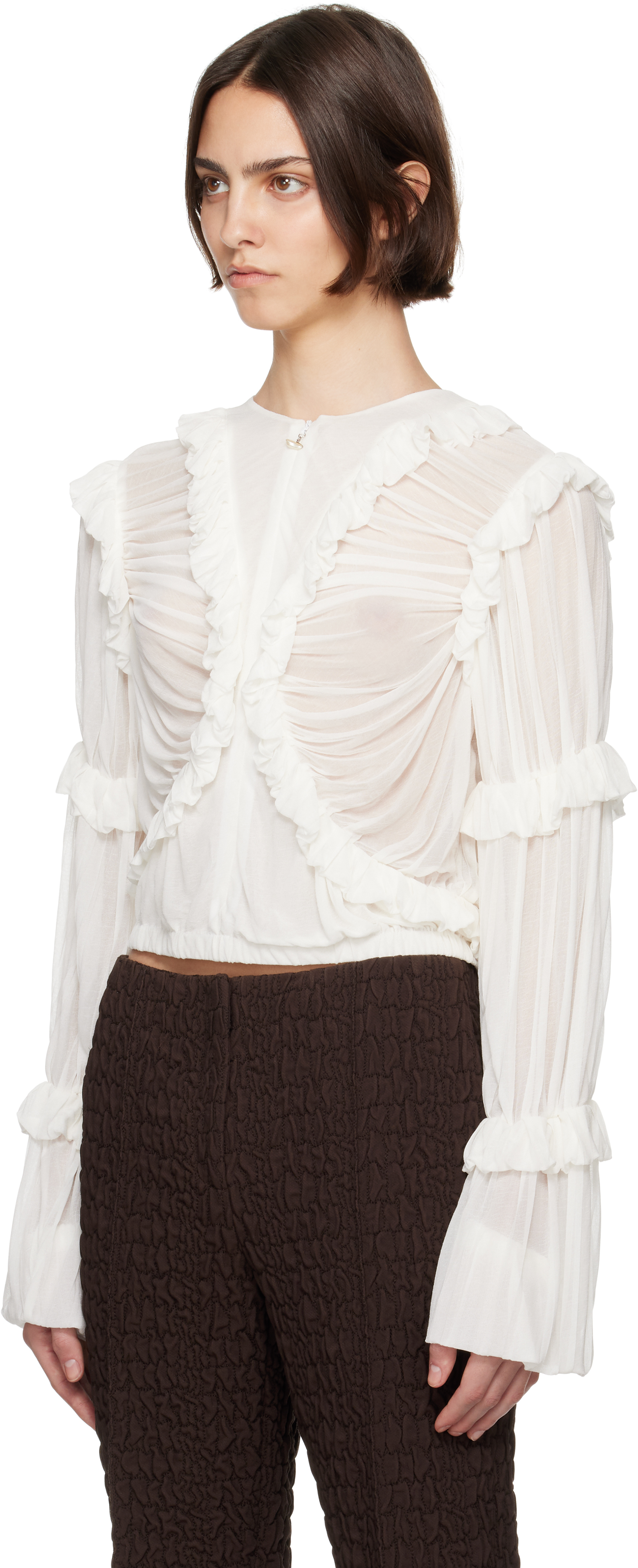 Tory Burch White Jersey Ruffle Blouse In Marshmallow