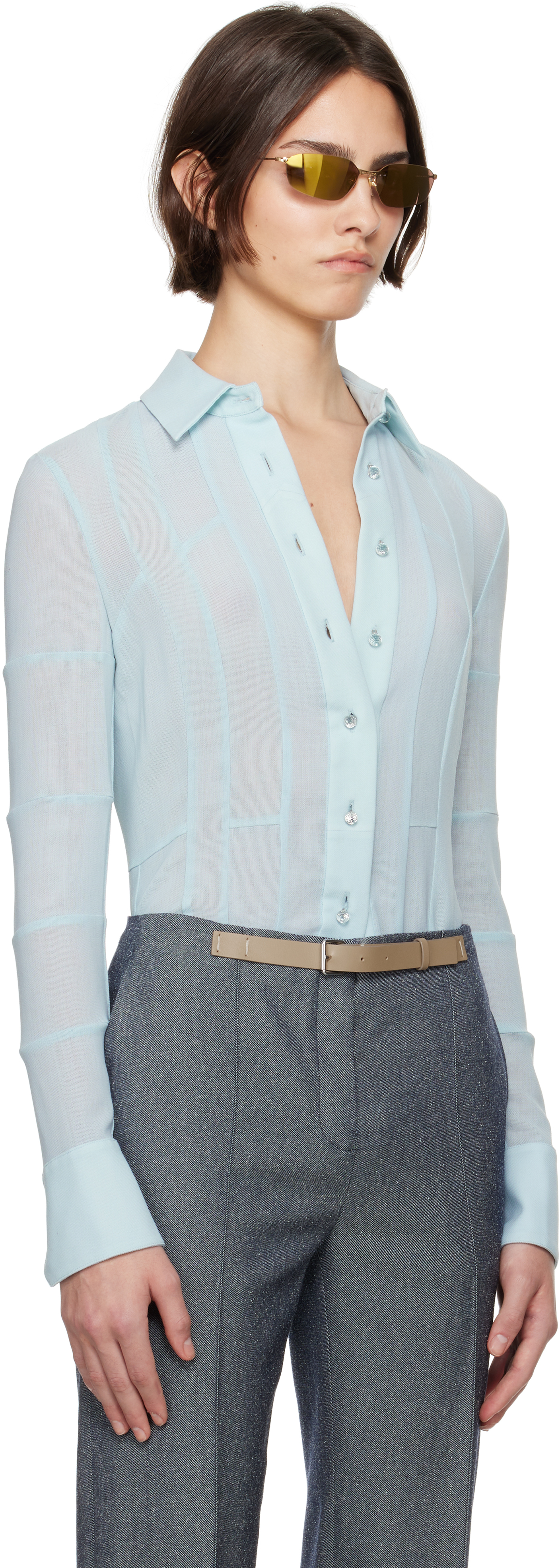 Tory Burch Blue Wool Button Down Shirt In Frozen Blue