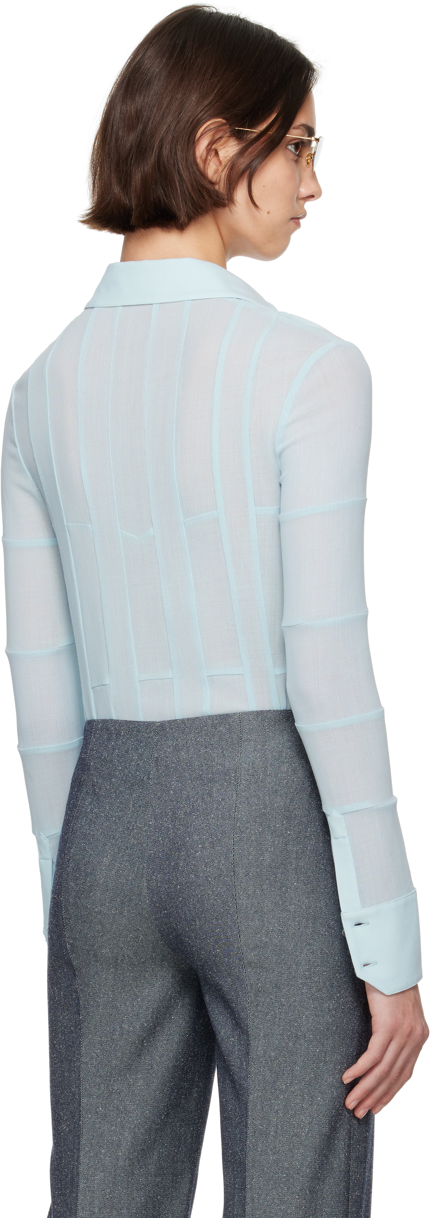 Tory Burch Blue Wool Button Down Shirt In Frozen Blue