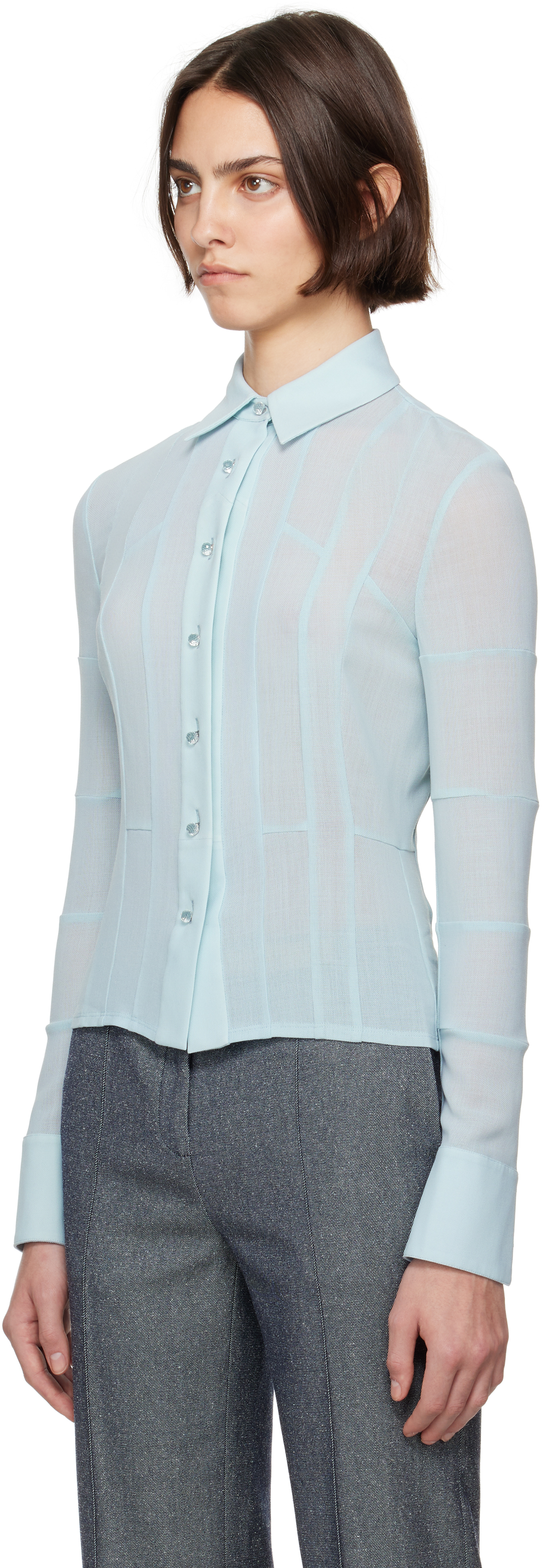 Tory Burch Blue Wool Button Down Shirt In Frozen Blue