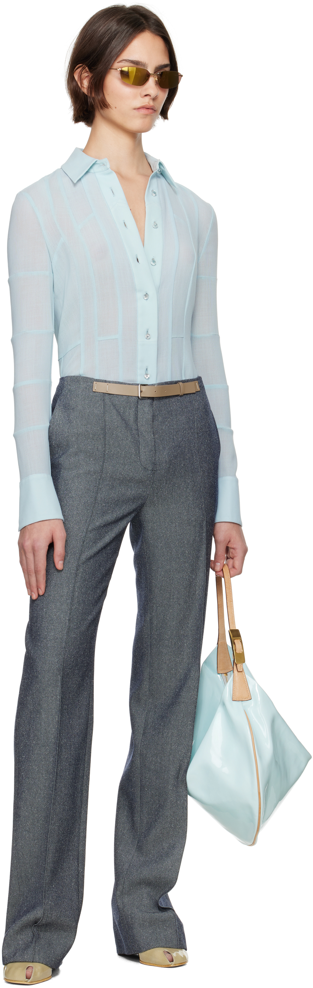 Tory Burch Blue Wool Button Down Shirt In Frozen Blue