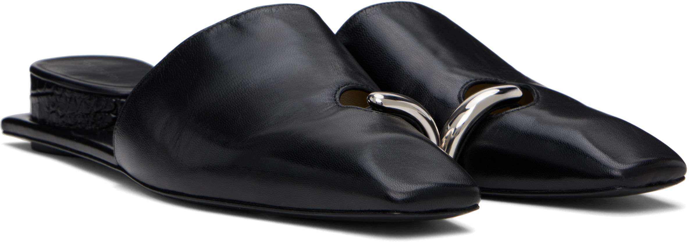 Tory Burch Black Pierced Mules In Perfect Black / Silv