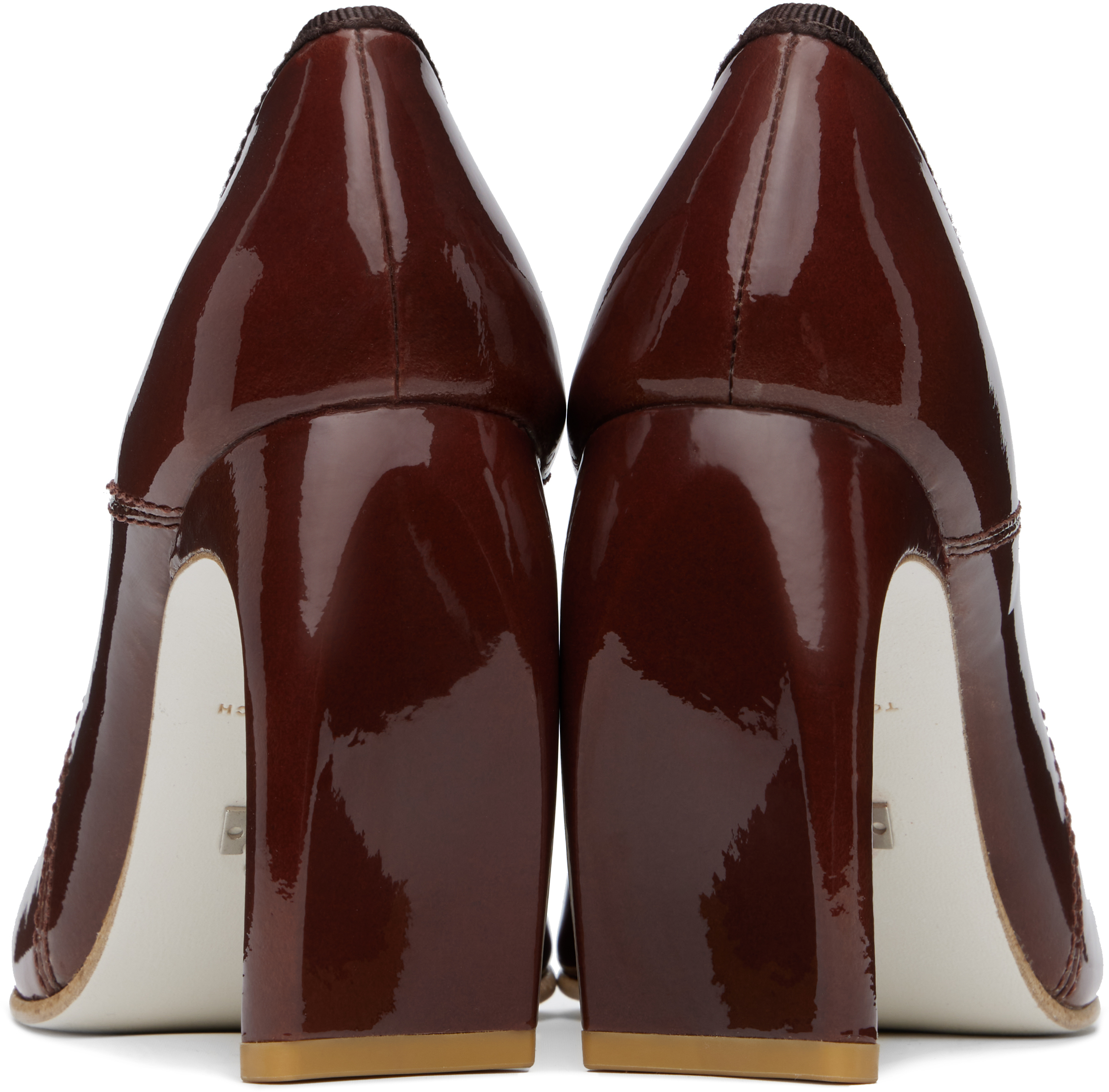 Shop Tory Burch Brown Peep Toe Heels In Russet Brown