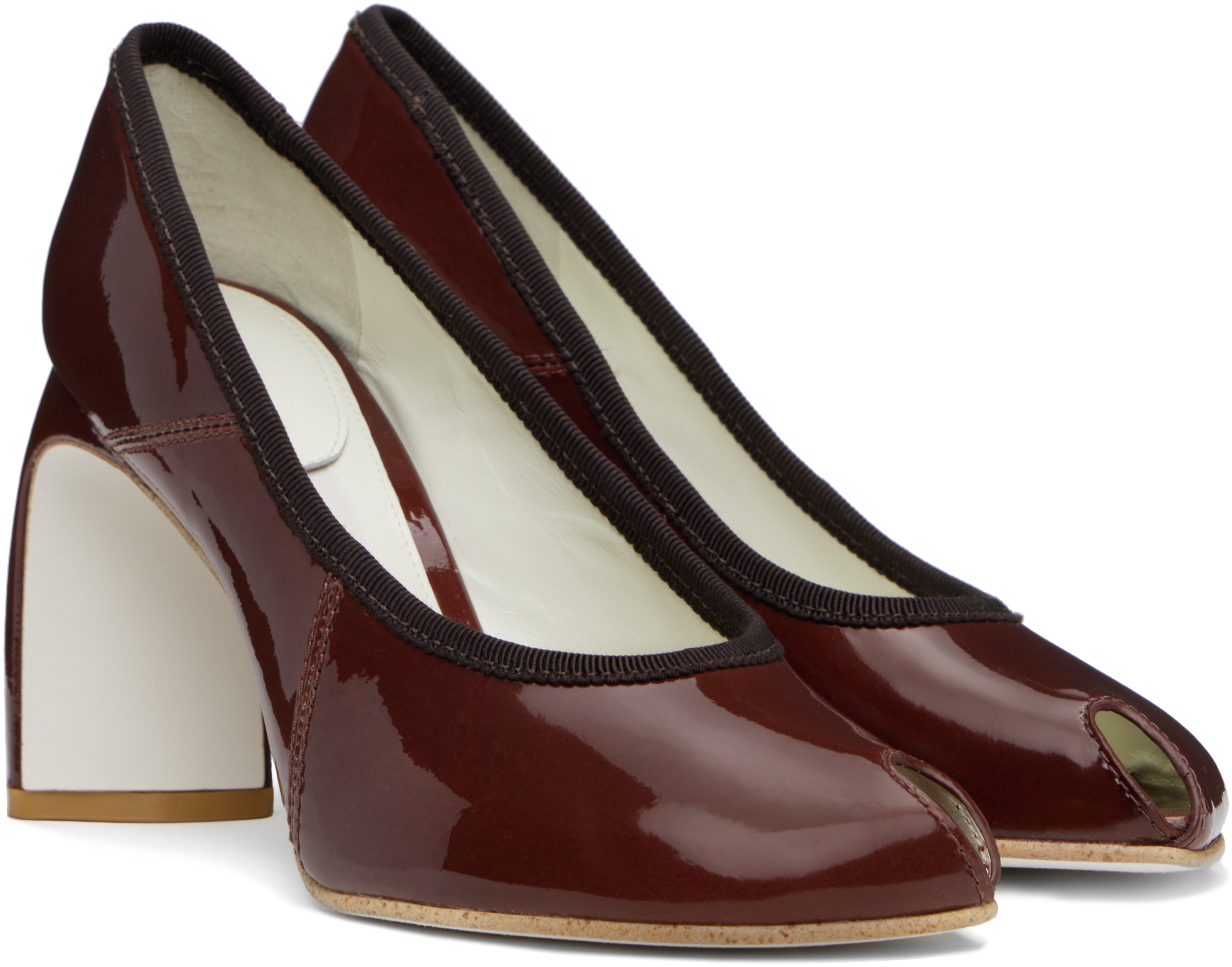 Shop Tory Burch Brown Peep Toe Heels In Russet Brown