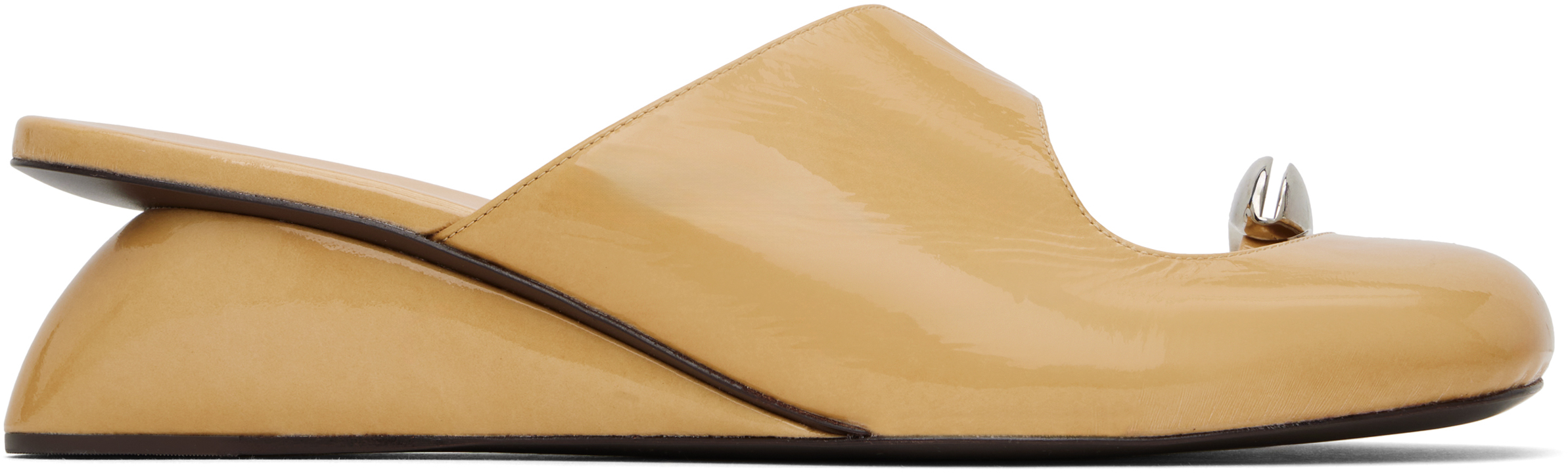 Beige Pierced Wedge Mules