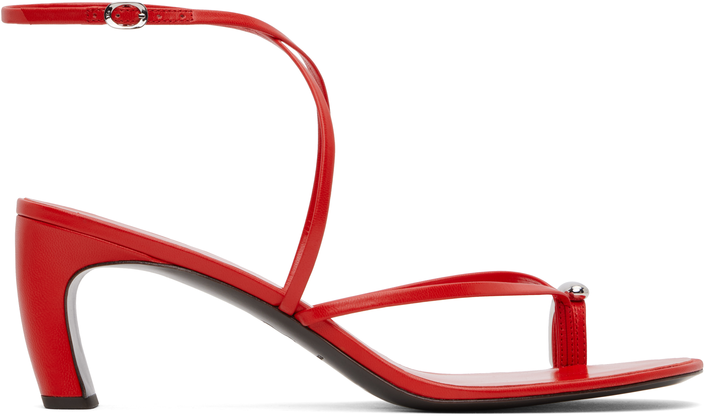 Shop Tory Burch Red Pierced Strappy Heeled Sandals In Blazing Red / Silver