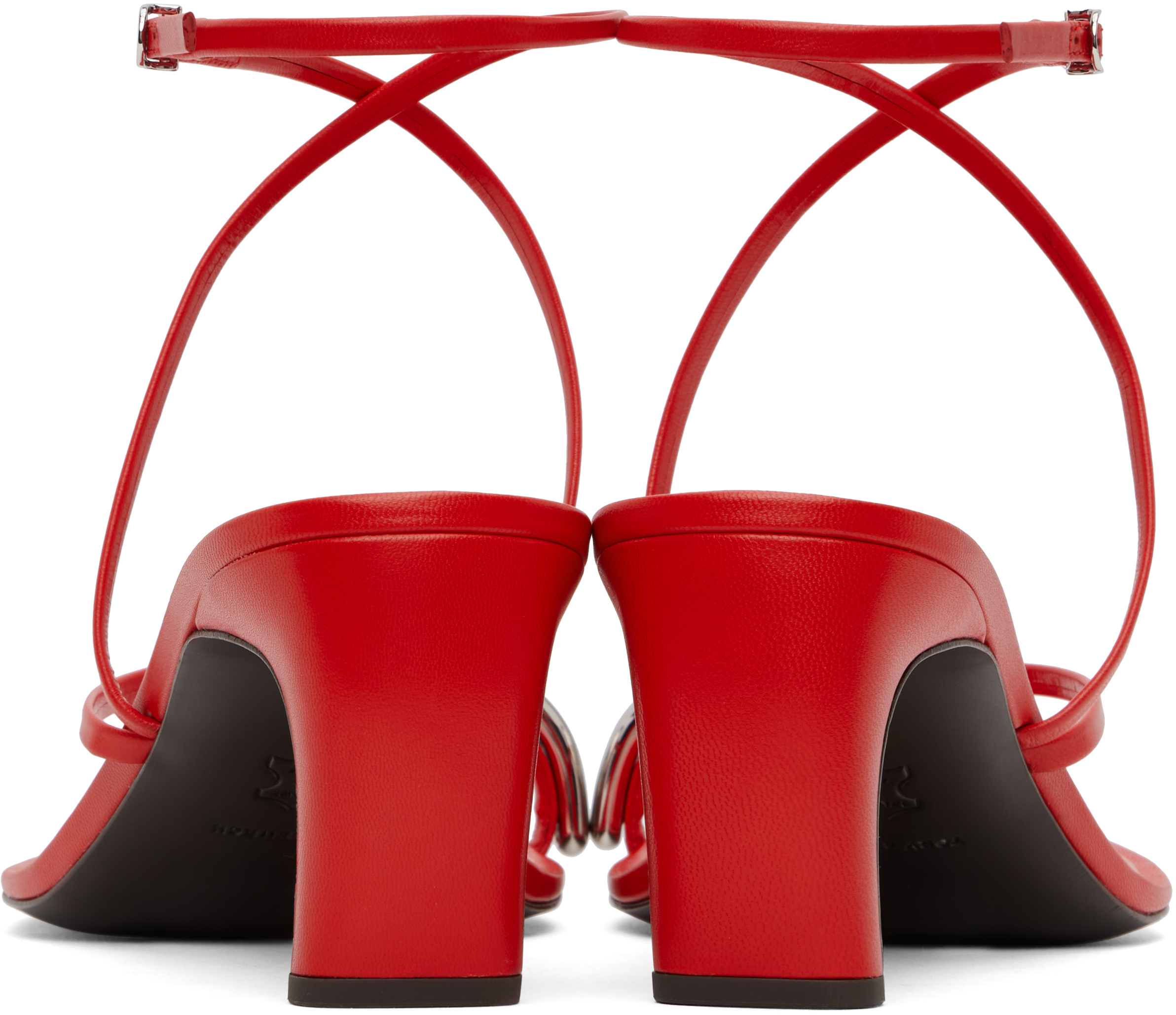 Shop Tory Burch Red Pierced Strappy Heeled Sandals In Blazing Red / Silver