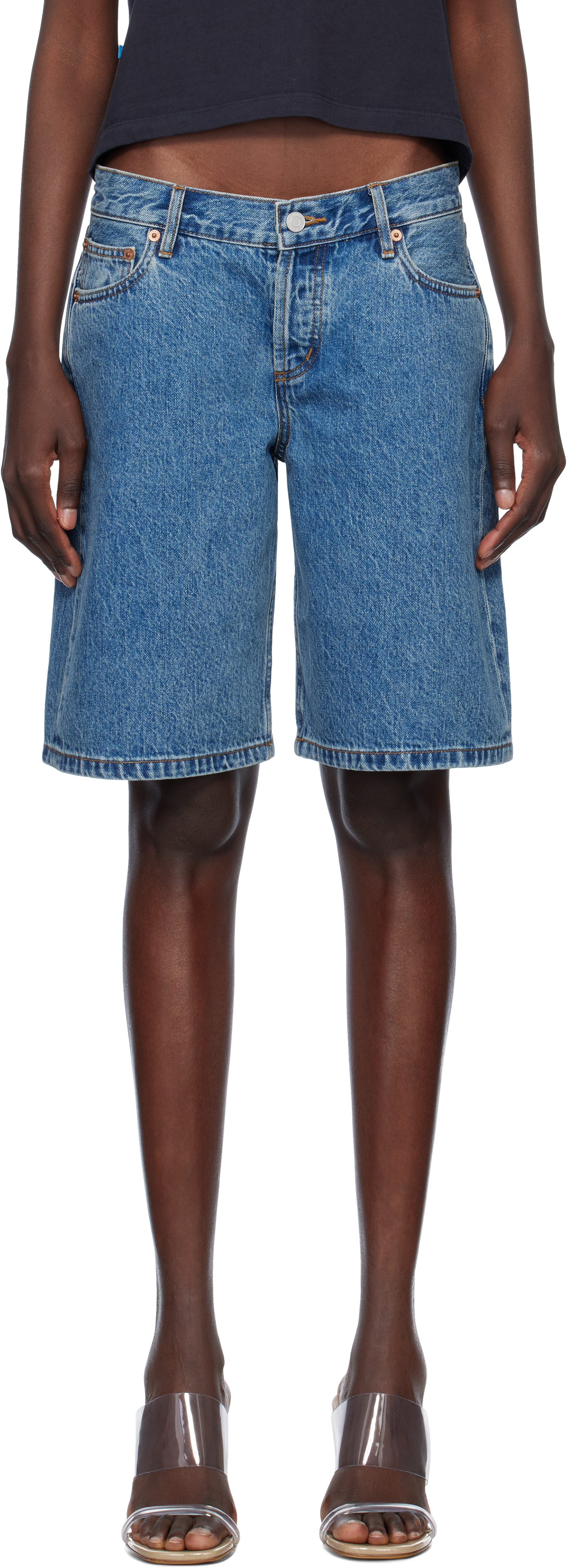 Still Here Blue Stoop Denim Shorts