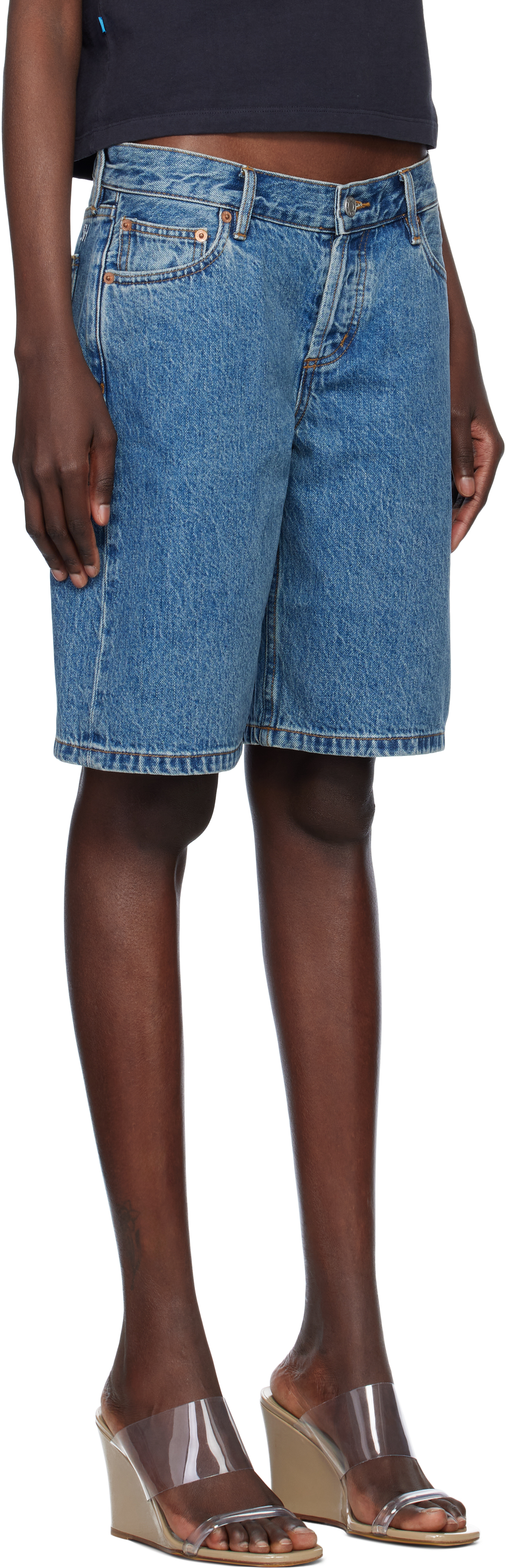 Still Here Blue Stoop Denim Shorts