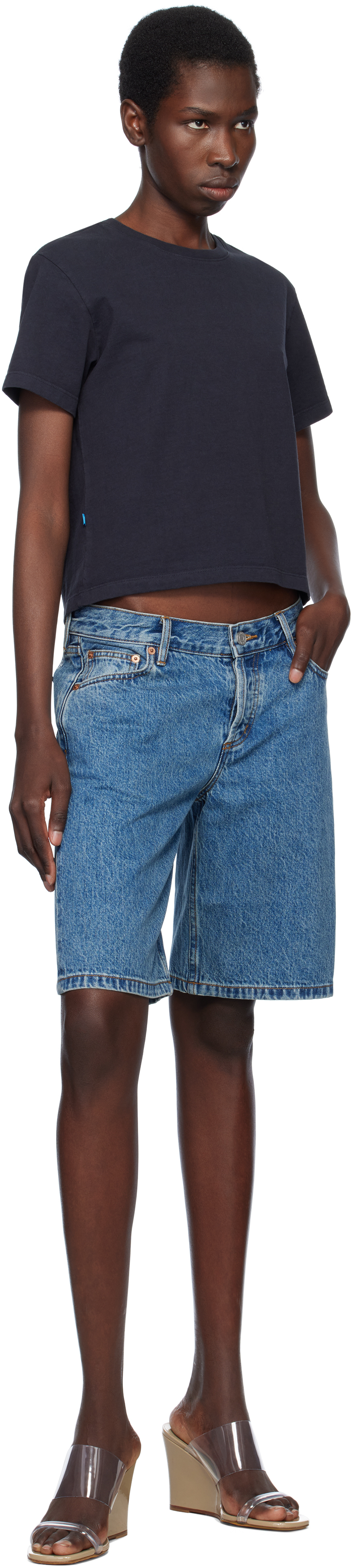 Still Here Blue Stoop Denim Shorts