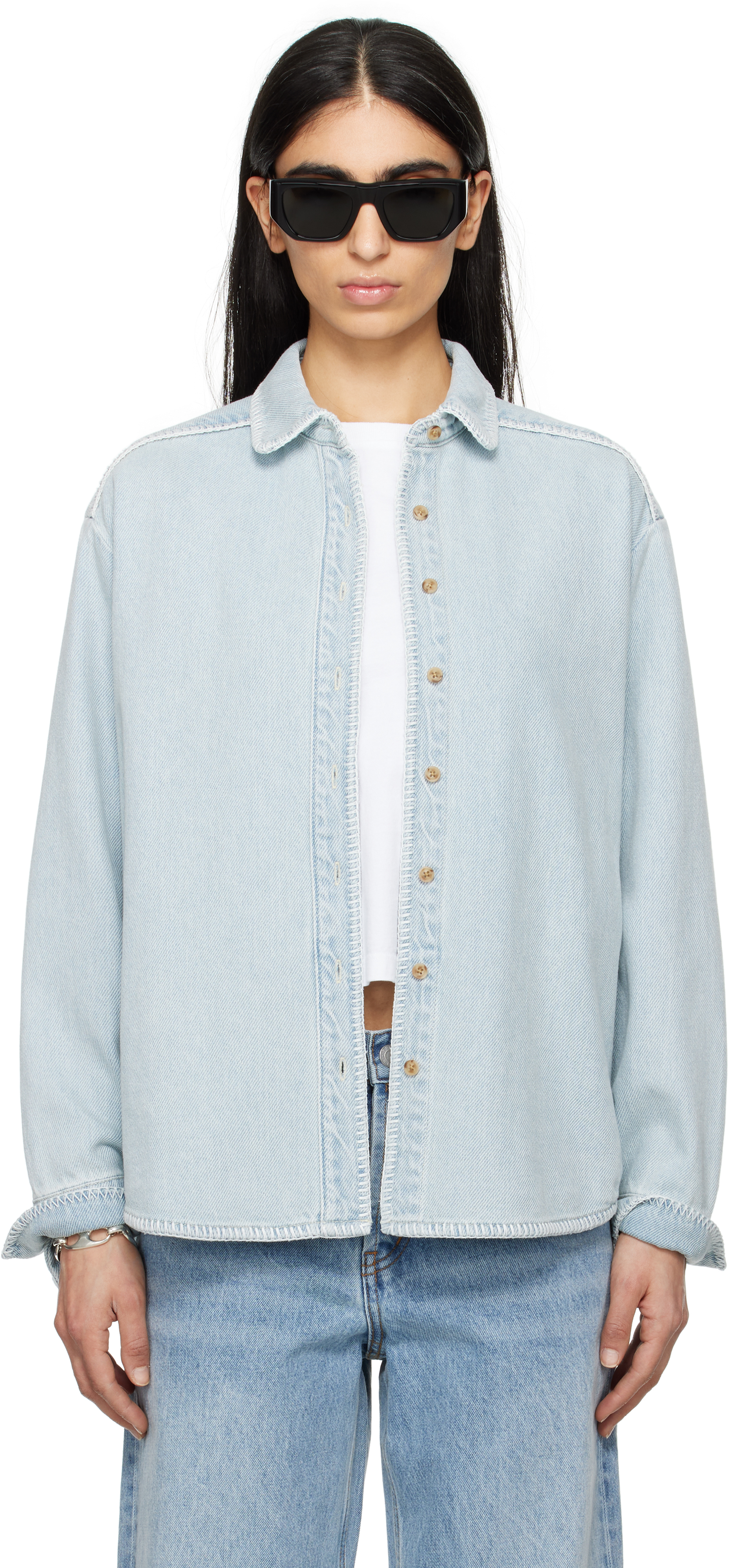 Still Here: Blue Western Denim Shirt | SSENSE