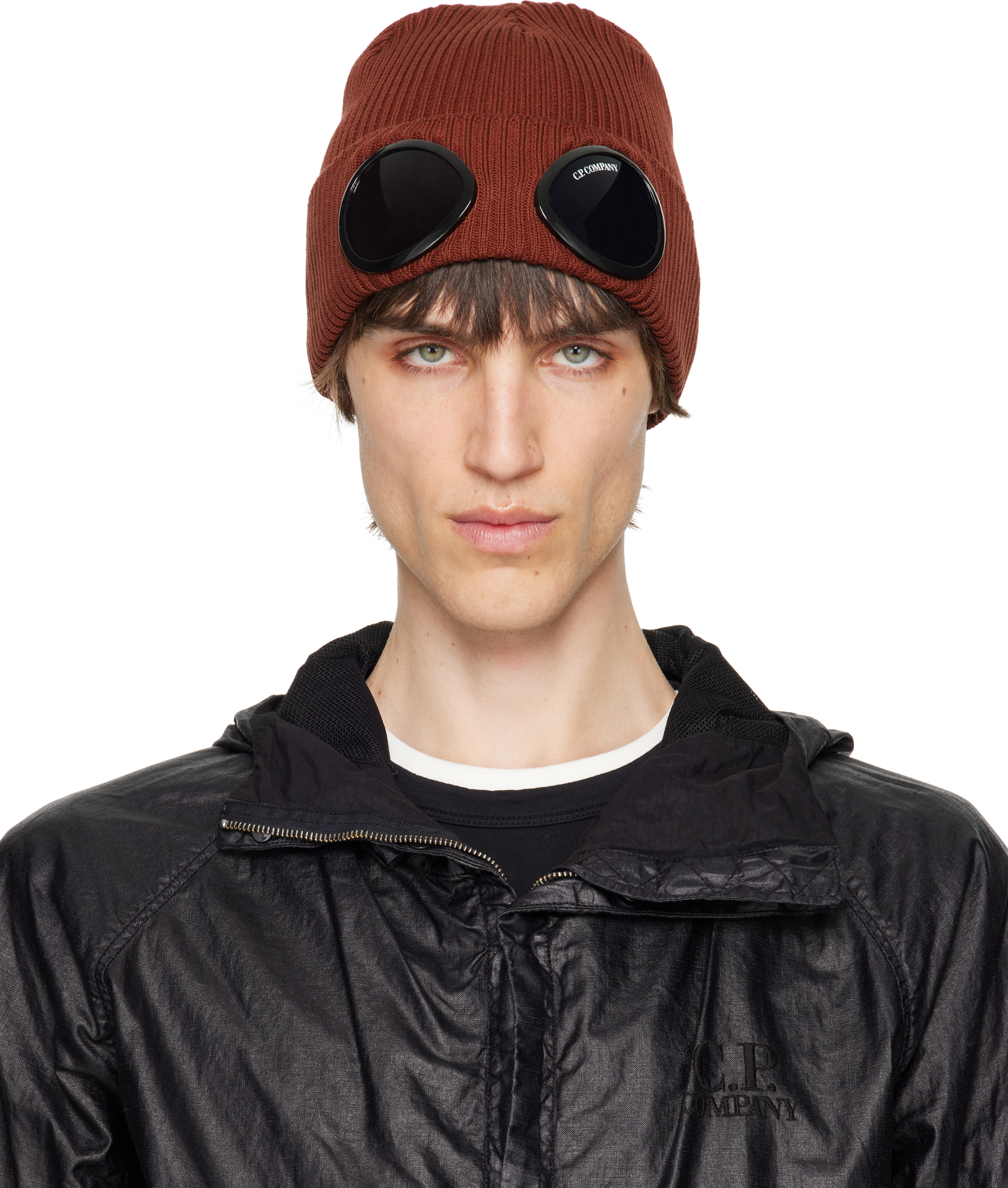C. P. Company Burgundy Cotton Goggle Beanie