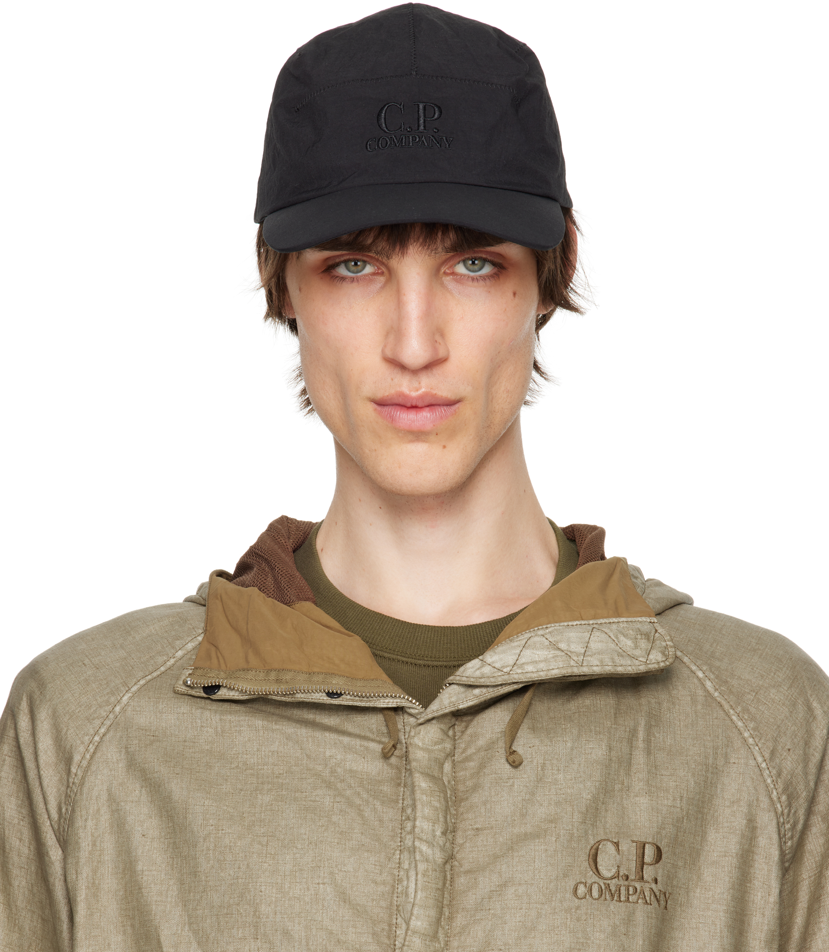 C.p. Company Black Plain Paper Touch Logo Cap In Black