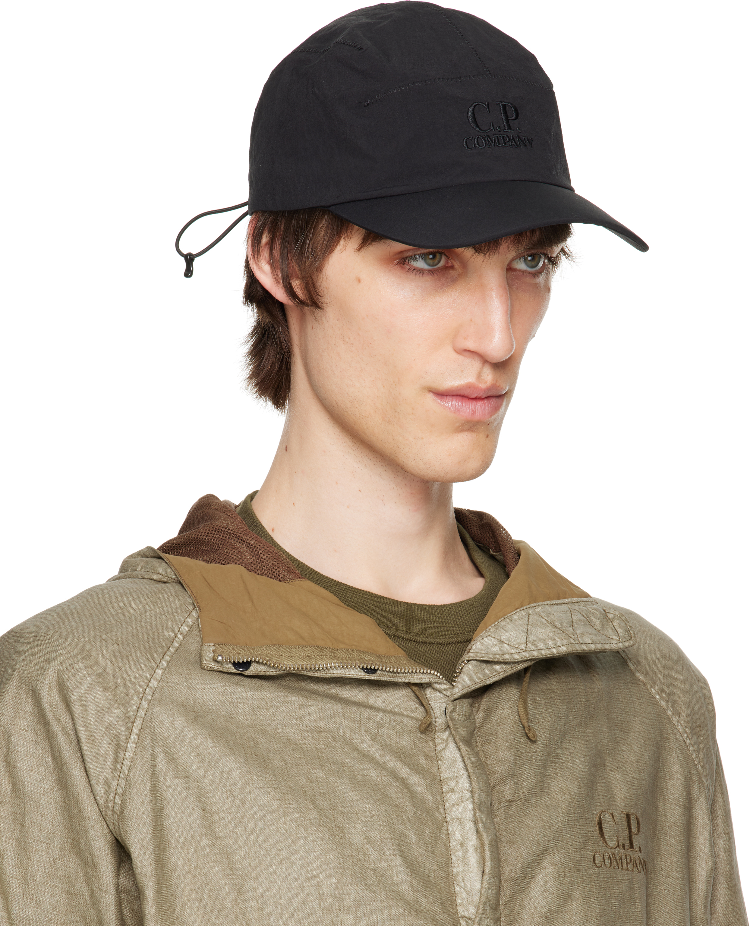 C.p. Company Black Plain Paper Touch Logo Cap In Black