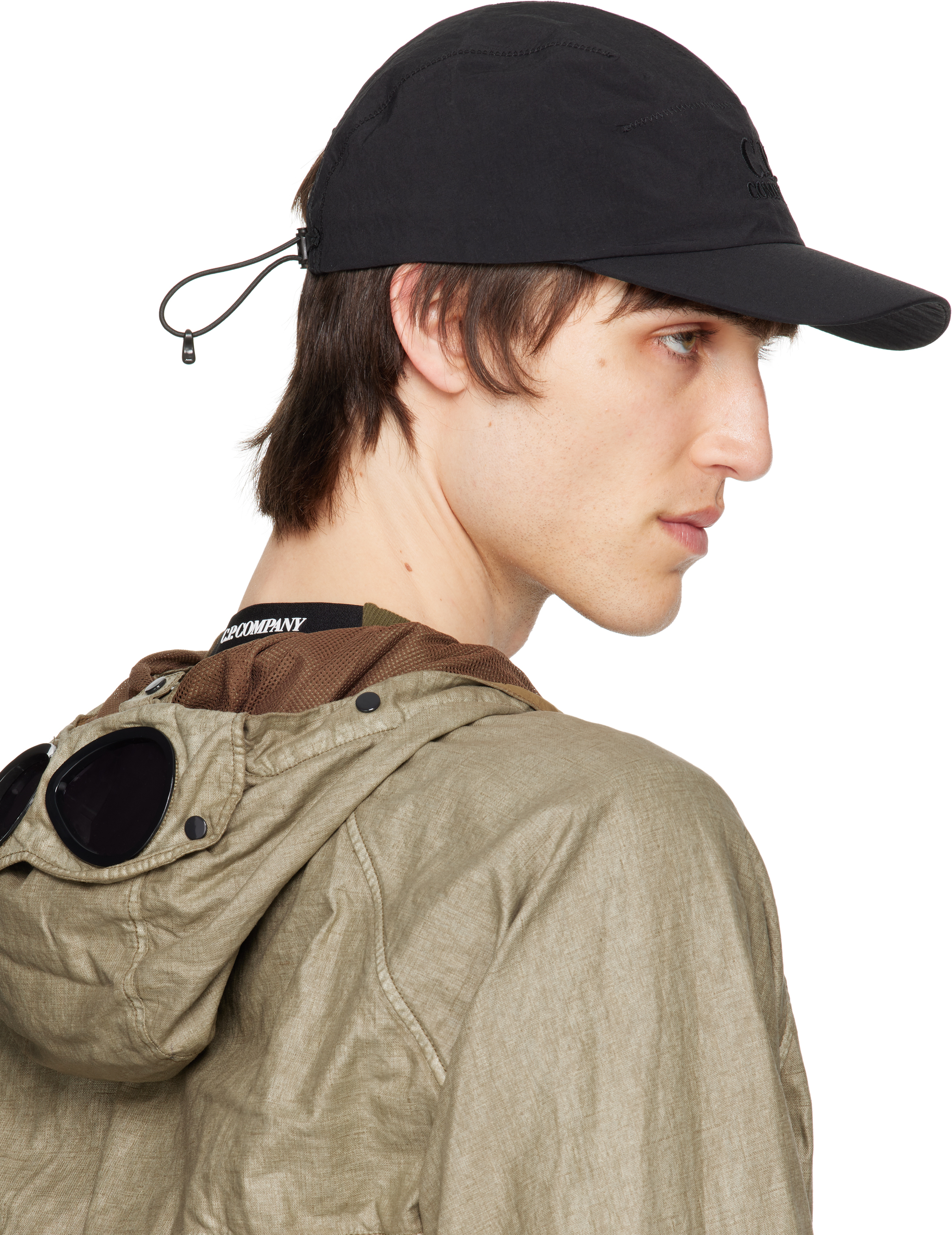 C.p. Company Black Plain Paper Touch Logo Cap In Black