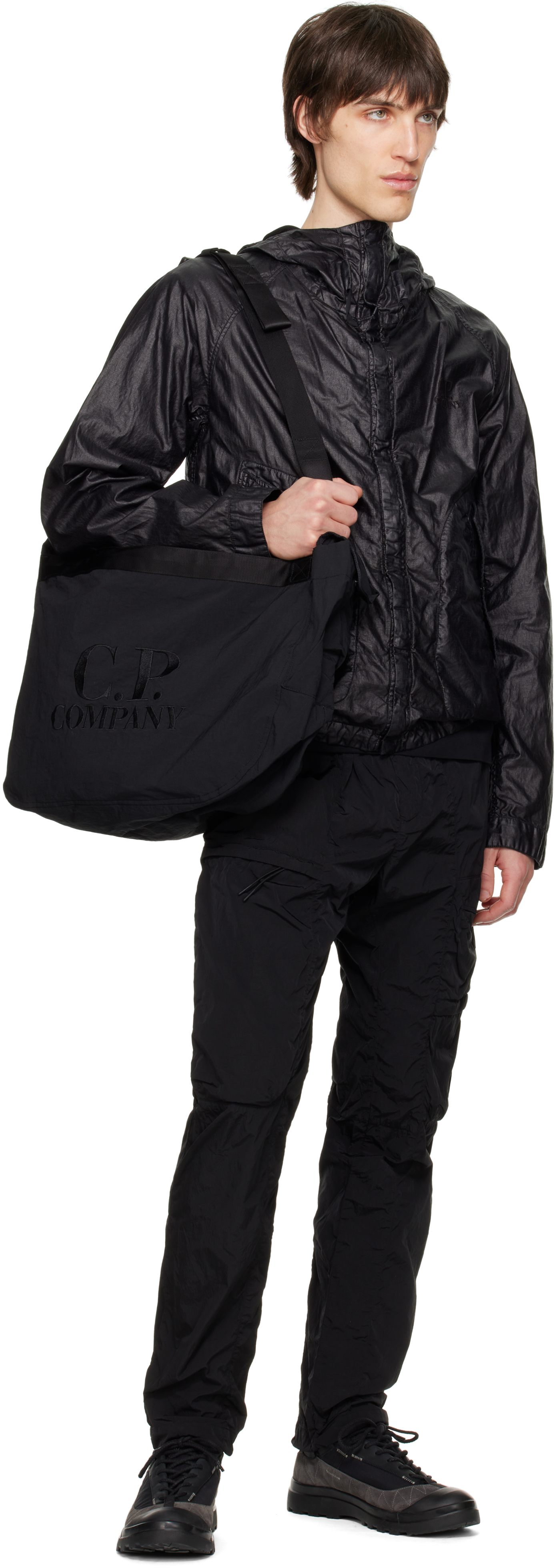 C.p. Company Black Plain Paper Touch Zipped Bag In 999 Black