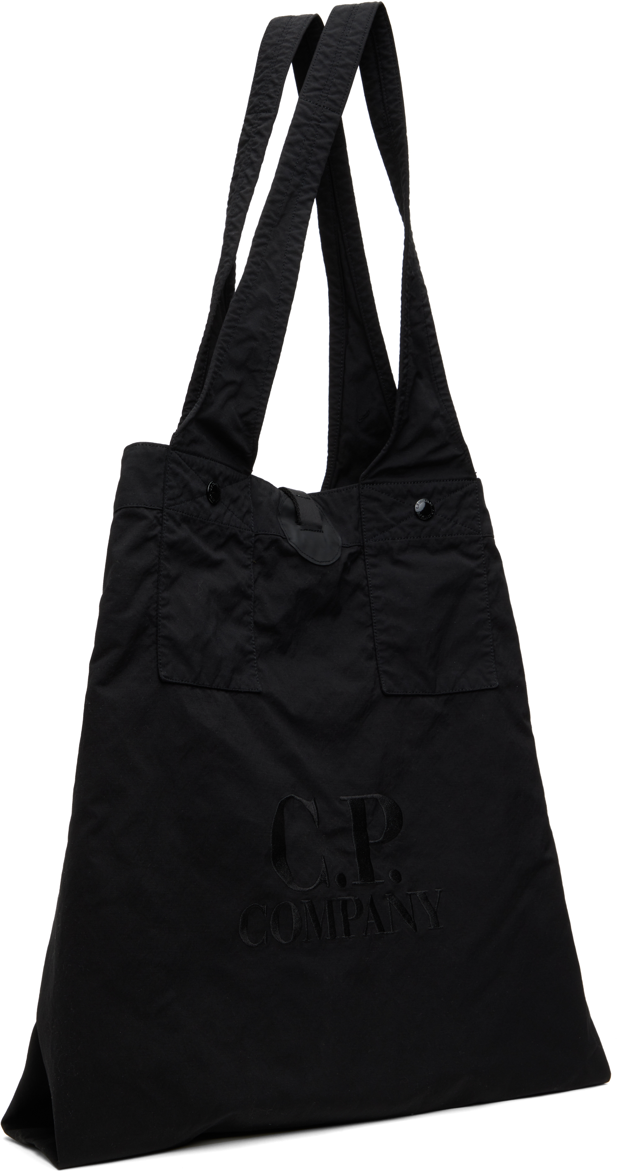 Shop C.p. Company Black Twill Left Hand Logo Tote In 999 Black