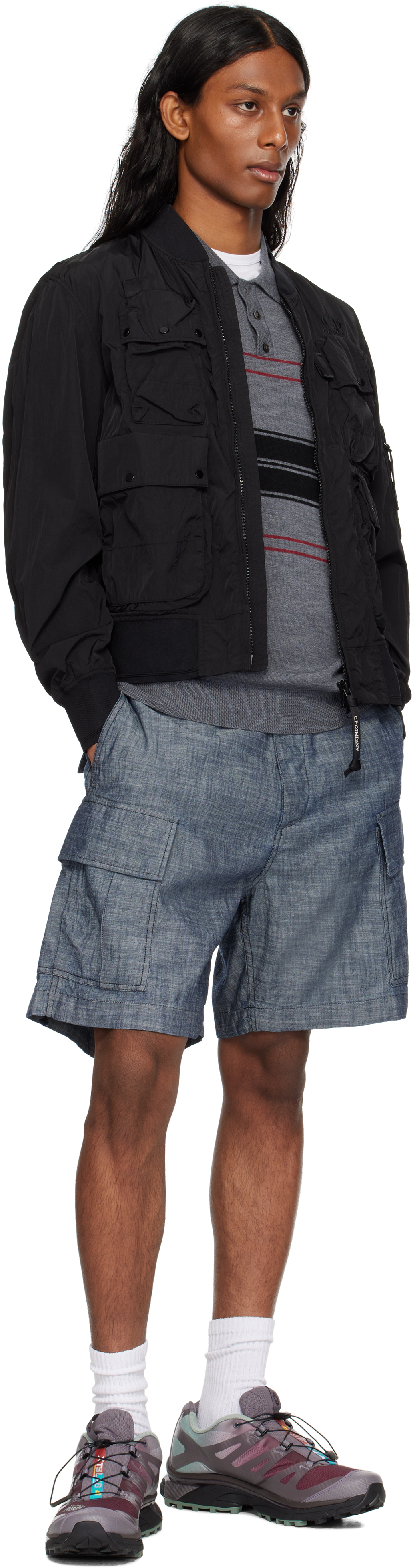 C.p. Company Black Chrome-r Multipocket Bomber Jacket In 999 Black