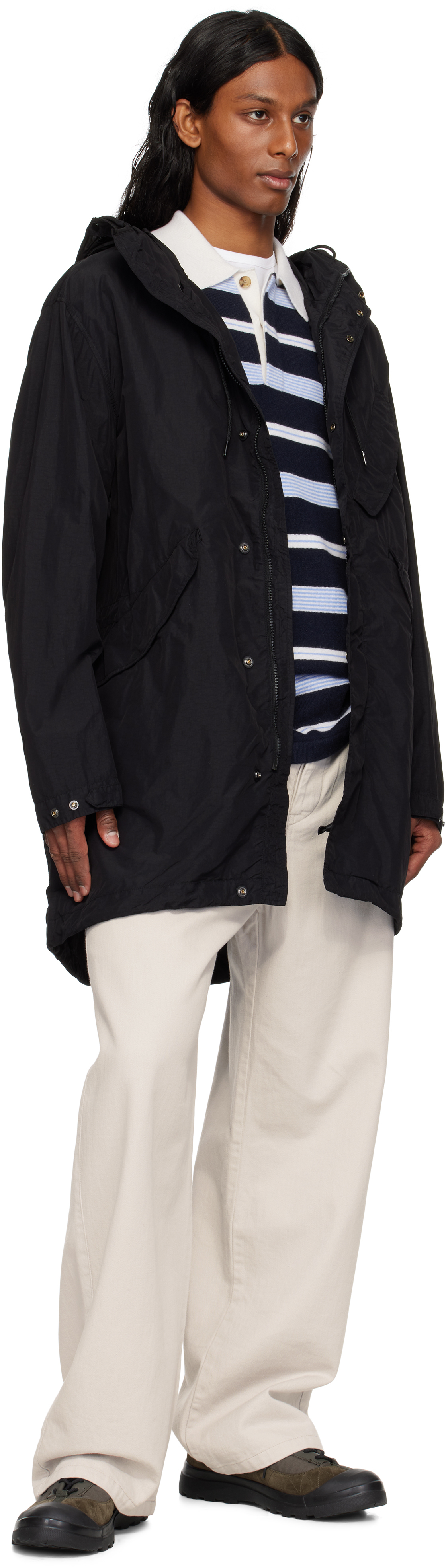 C.p. Company Black Flatt Nylon Goggle Fishtail Parka Coat In 999 Black