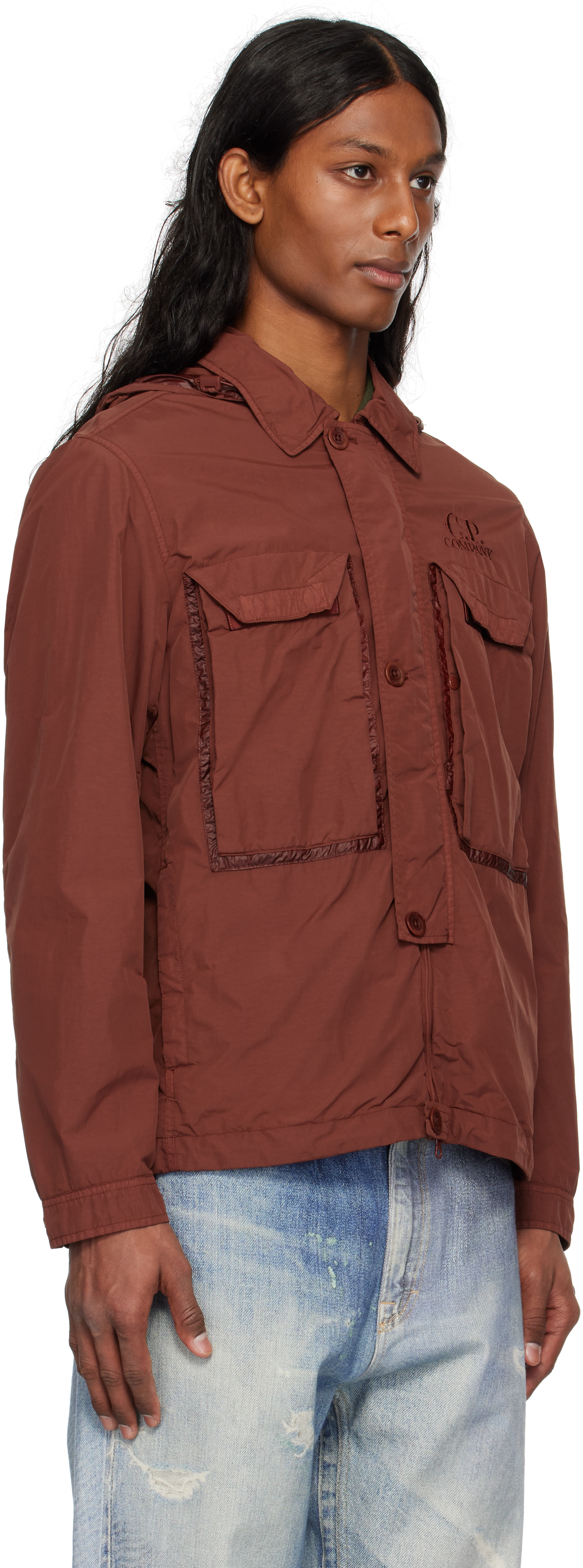 C.p. Company Brown Flatt Nylon Goggle Overshirt Jacket In 598 Sable