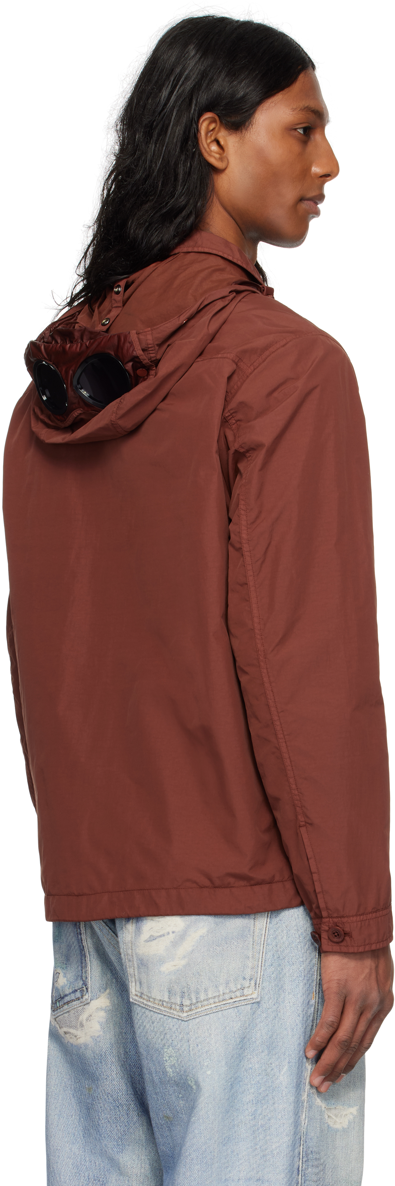 C.p. Company Brown Flatt Nylon Goggle Overshirt Jacket In 598 Sable