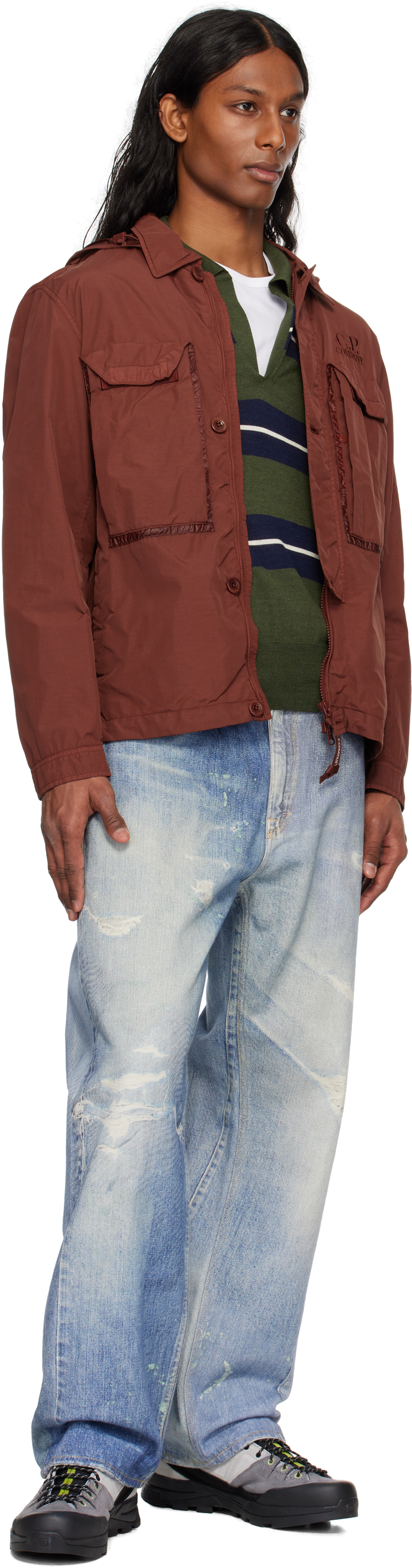 C.p. Company Brown Flatt Nylon Goggle Overshirt Jacket In 598 Sable