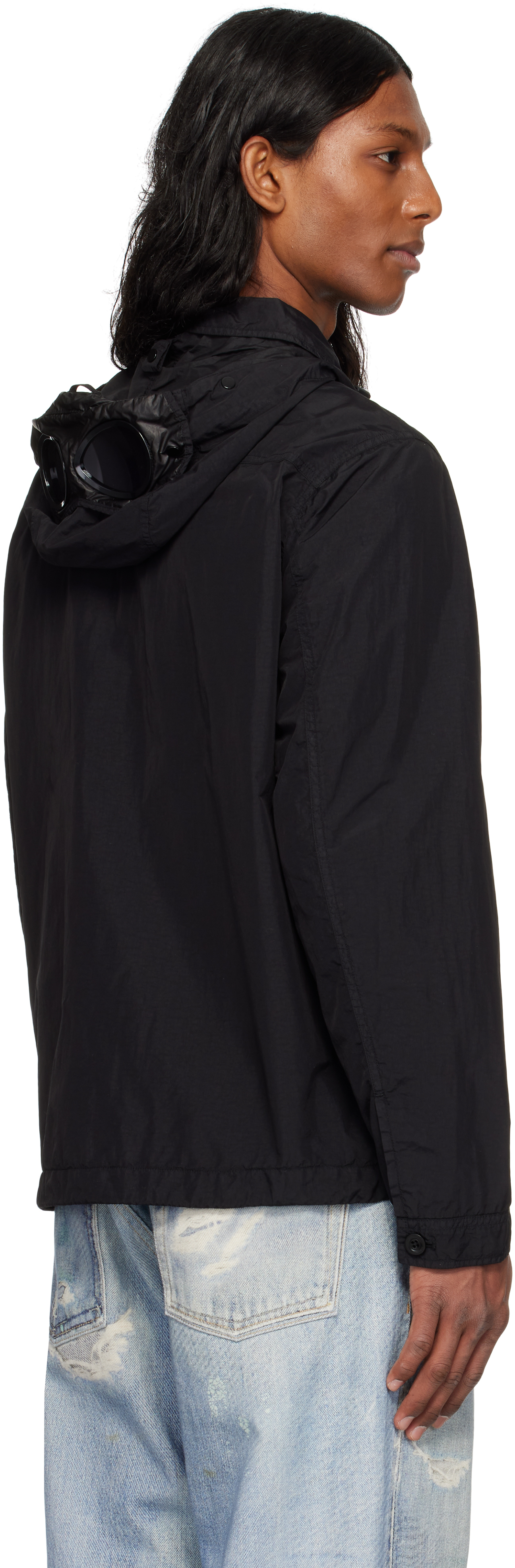 C.p. Company Black Flatt Nylon Goggle Overshirt Jacket In 999 Black