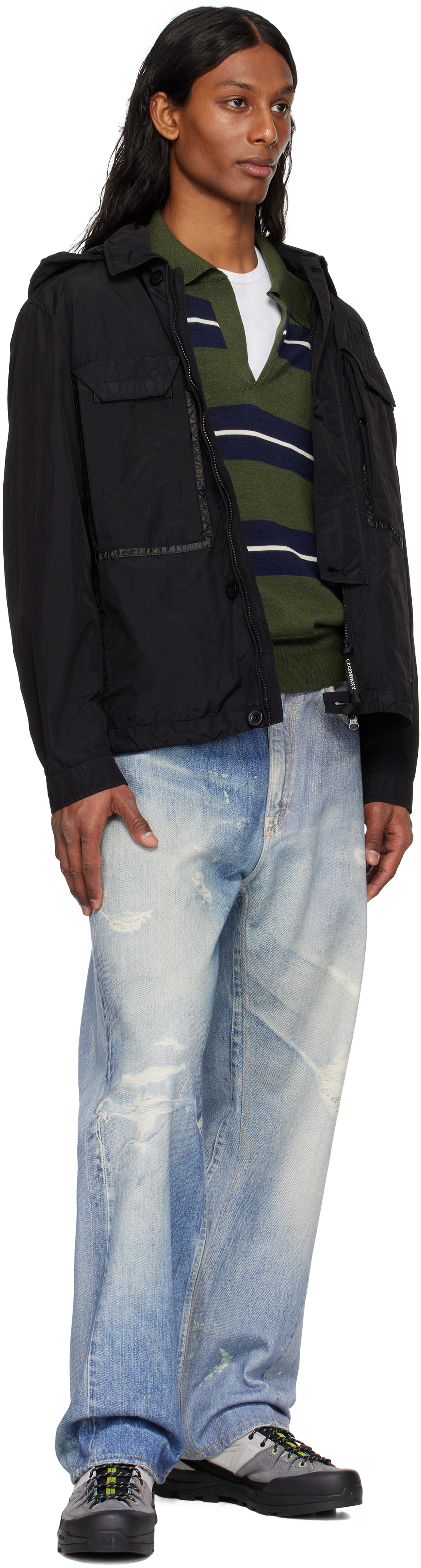C.p. Company Black Flatt Nylon Goggle Overshirt Jacket In 999 Black