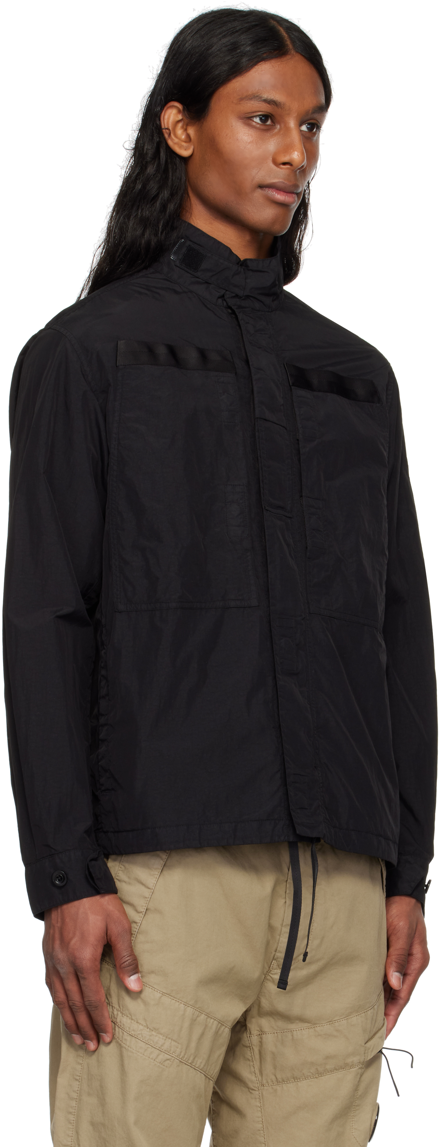 C.p. Company Black Flatt Nylon Lens Overshirt In 999 Black