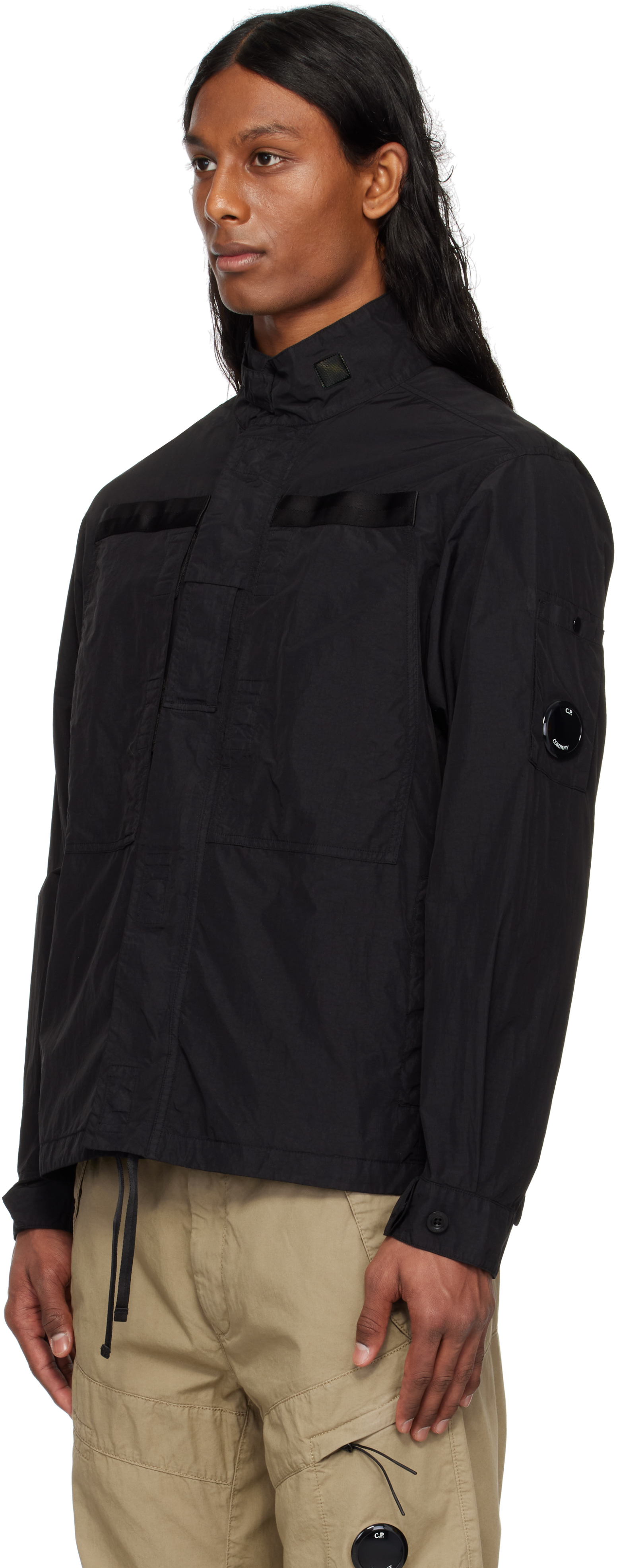 C.p. Company Black Flatt Nylon Lens Overshirt In 999 Black