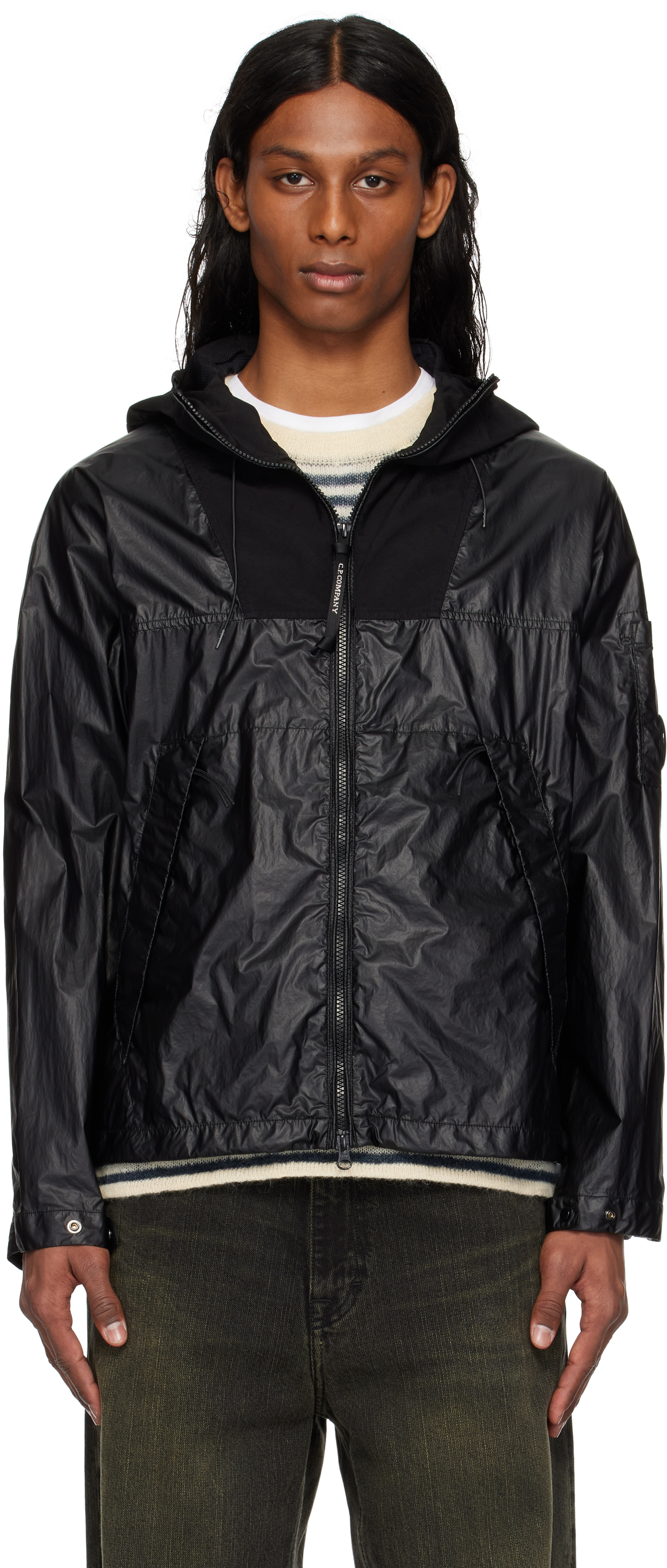 C.p. Company Black Cs Ii Mixed Hooded Lens Jacket In 999 Black
