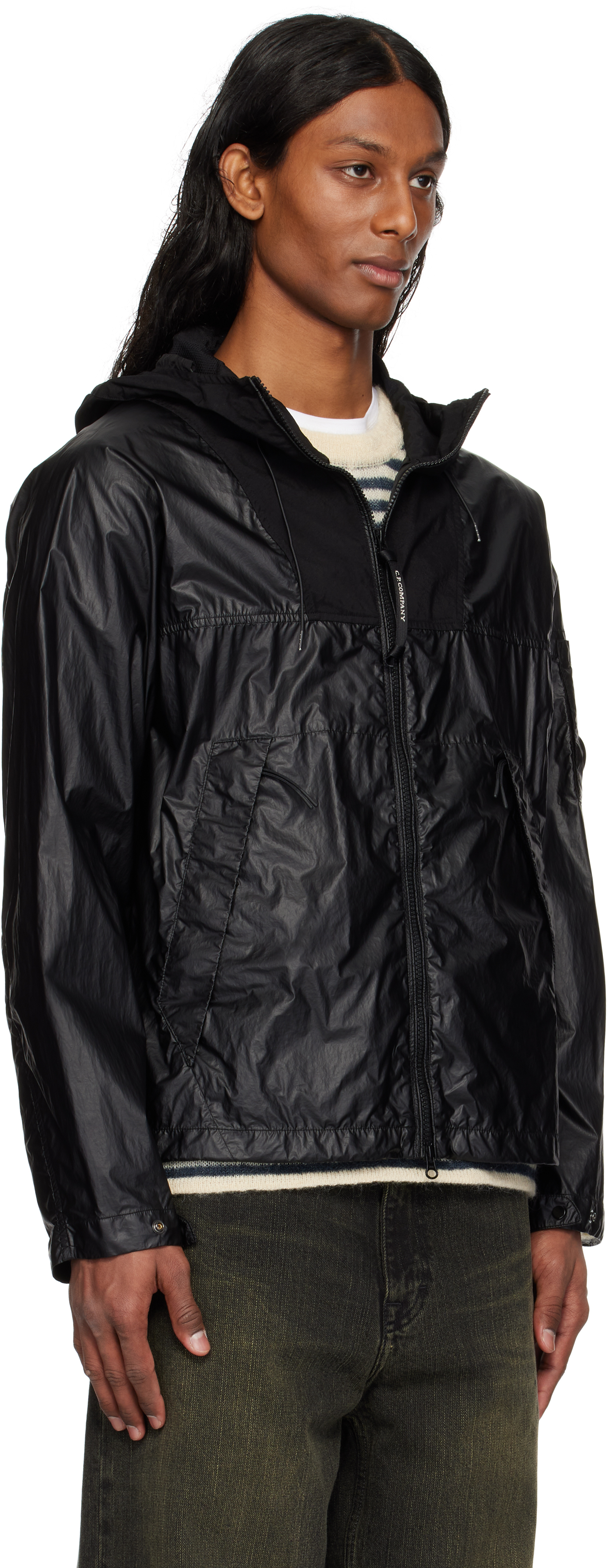 C.p. Company Black Cs Ii Mixed Hooded Lens Jacket In 999 Black