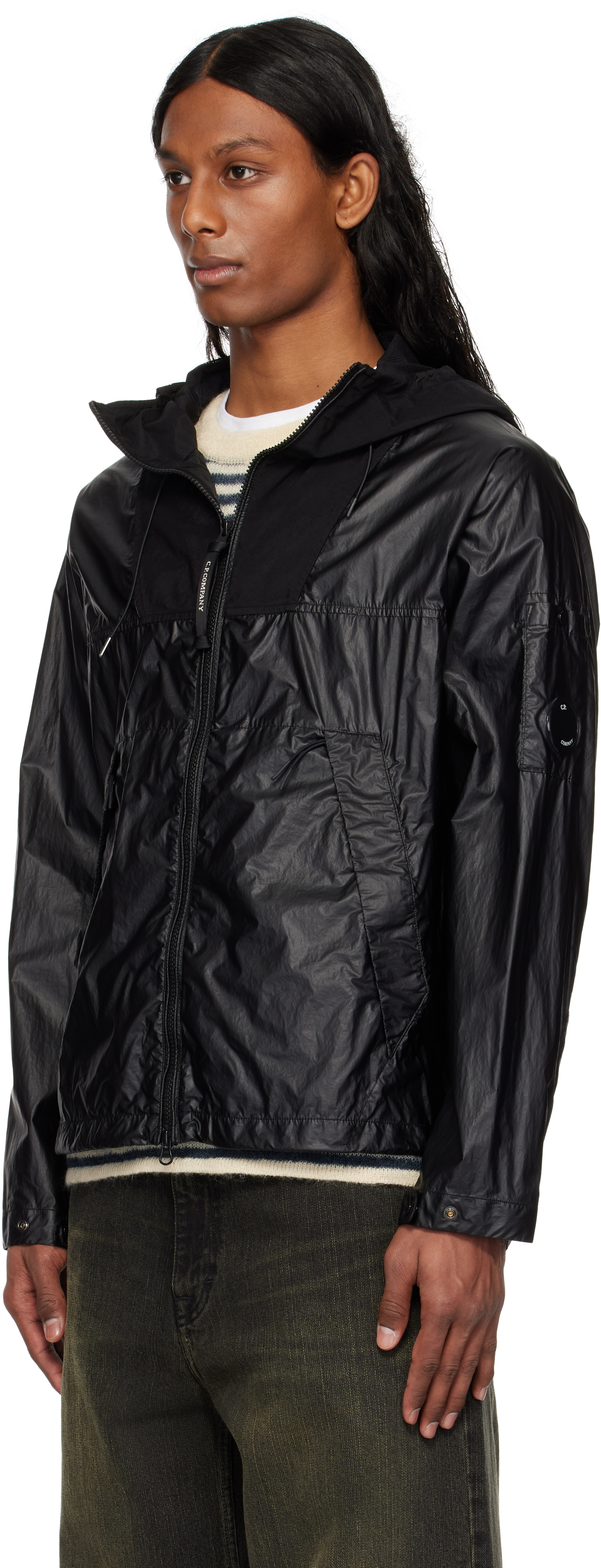 C.p. Company Black Cs Ii Mixed Hooded Lens Jacket In 999 Black