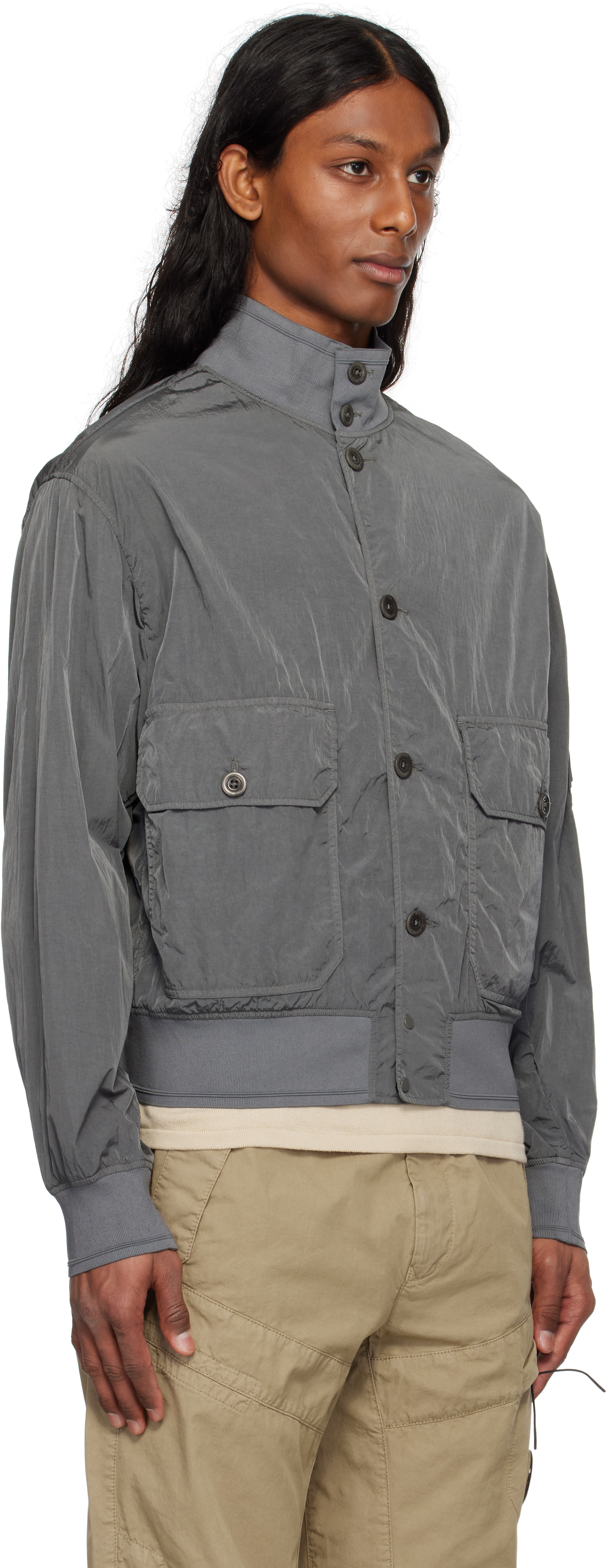 C.p. Company Gray Chrome-r Full Button Jacket In 935 Smoked Pearl