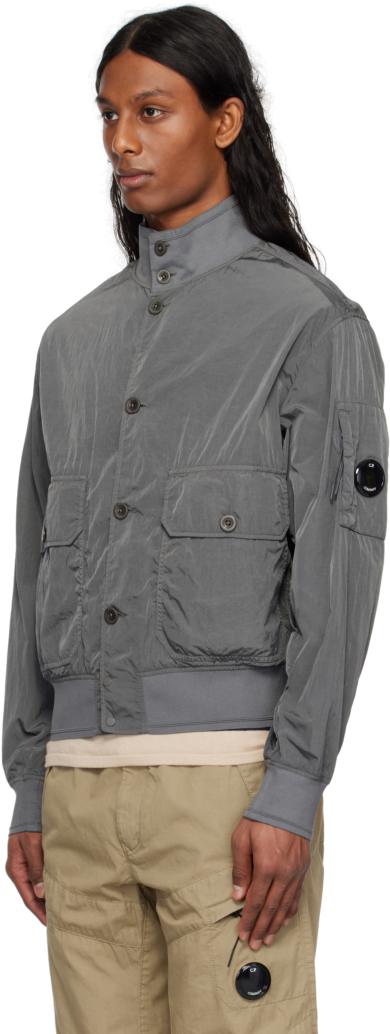 C.p. Company Gray Chrome-r Full Button Jacket In 935 Smoked Pearl