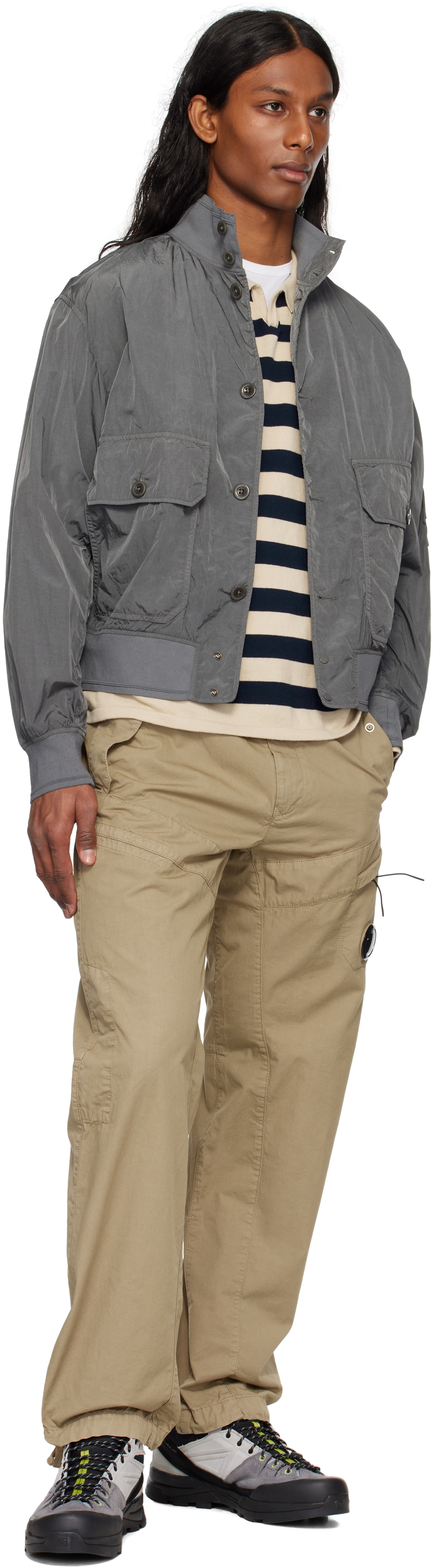 C.p. Company Gray Chrome-r Full Button Jacket In 935 Smoked Pearl
