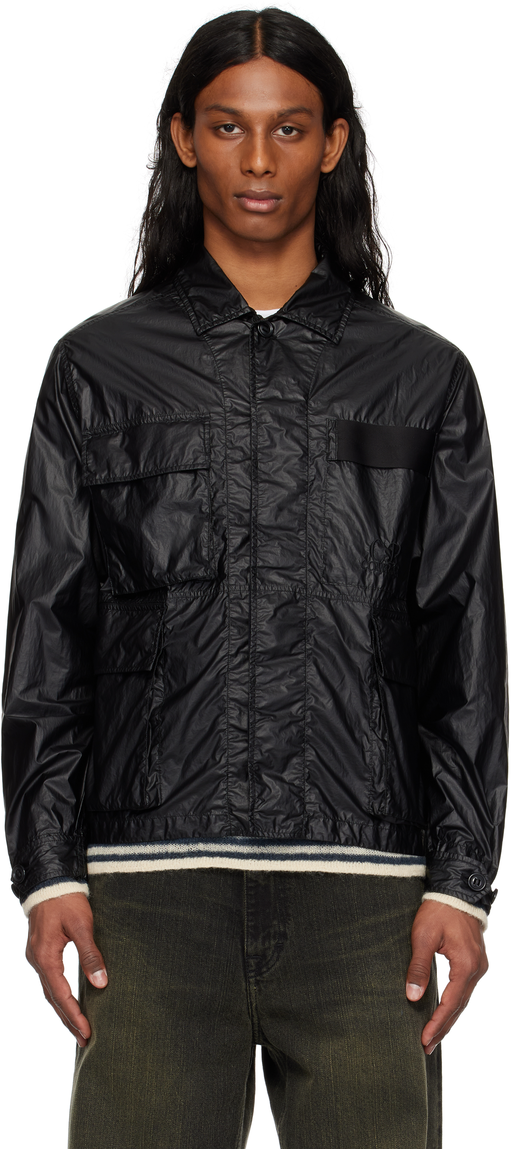 C.p. Company Relaxed Fit Black Shirt Jacket In 999 Black