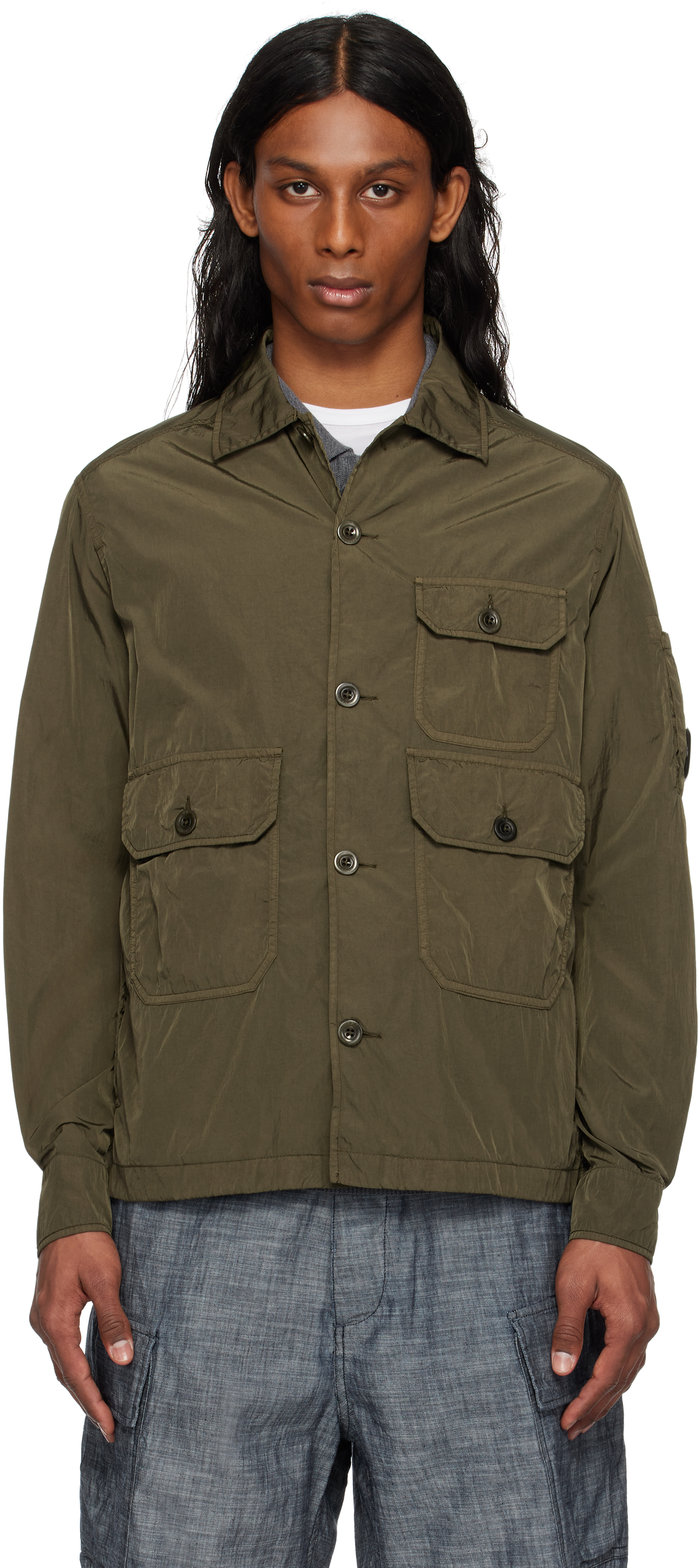 C.p. Company Khaki Chrome-r Full Button Overshirt In 683 Ivy Green