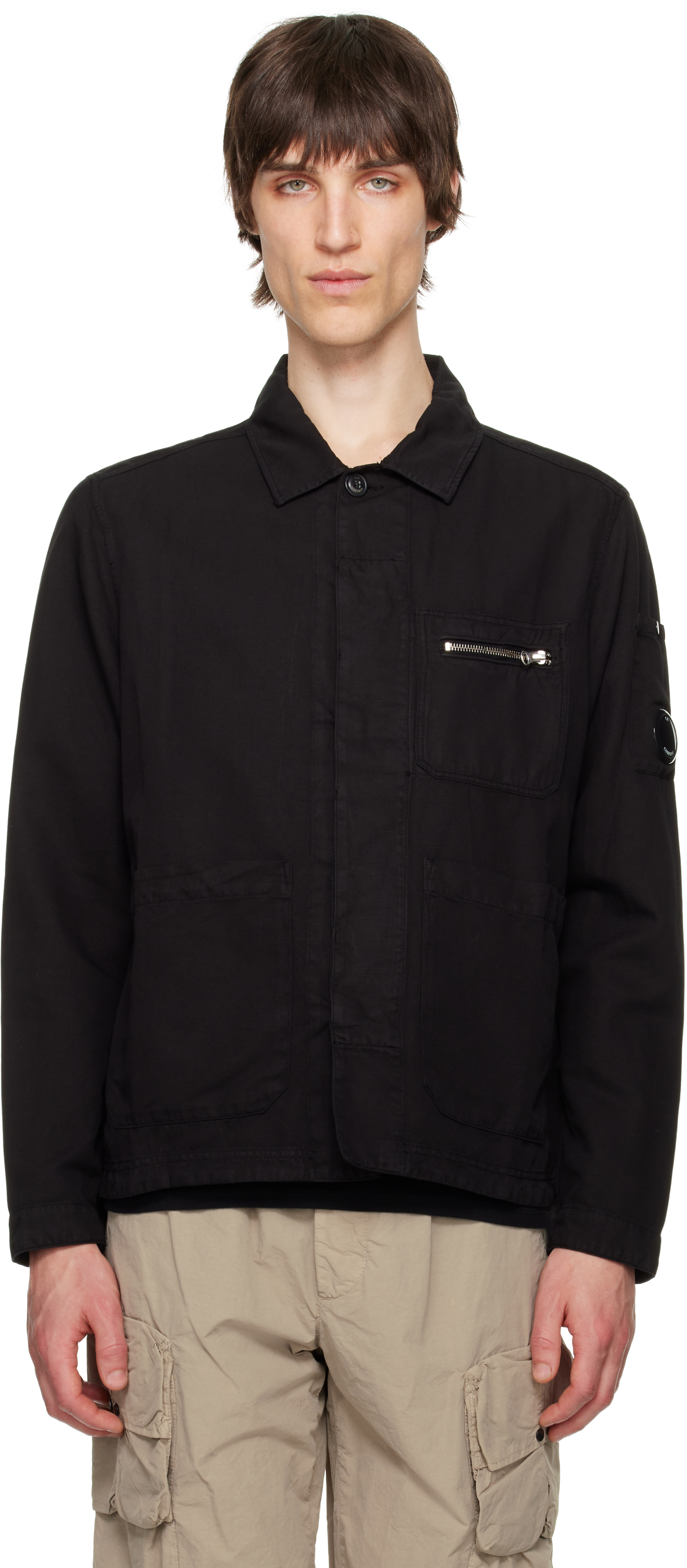 C. P. Company Black Cotton Linen Overshirt