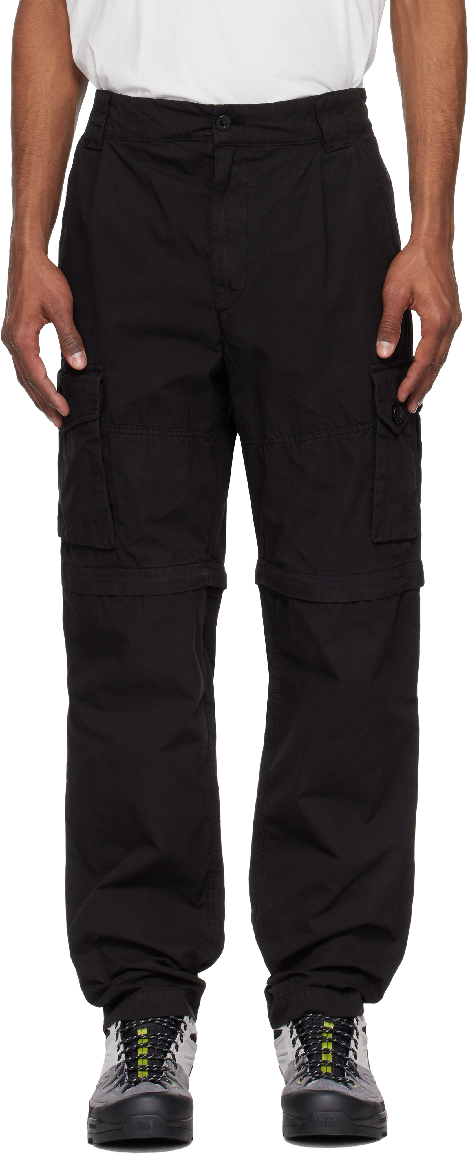 C. P. Company Black Microreps Loose Patch Pocket Cargo Pants