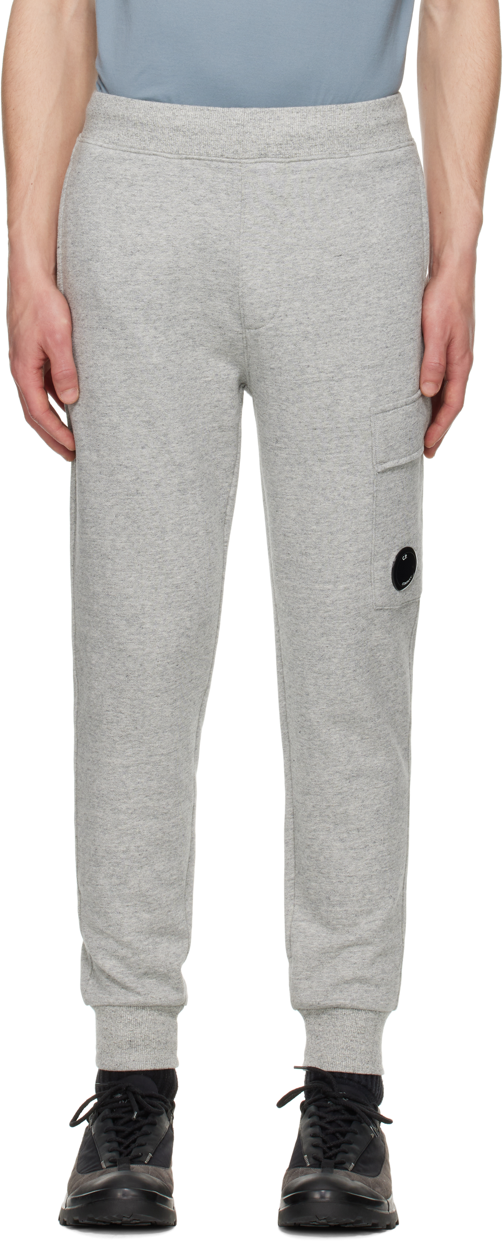 C.p. Company Gray Diagonal Raised Fleece Lens Sweatpants In M93 Grey Melange