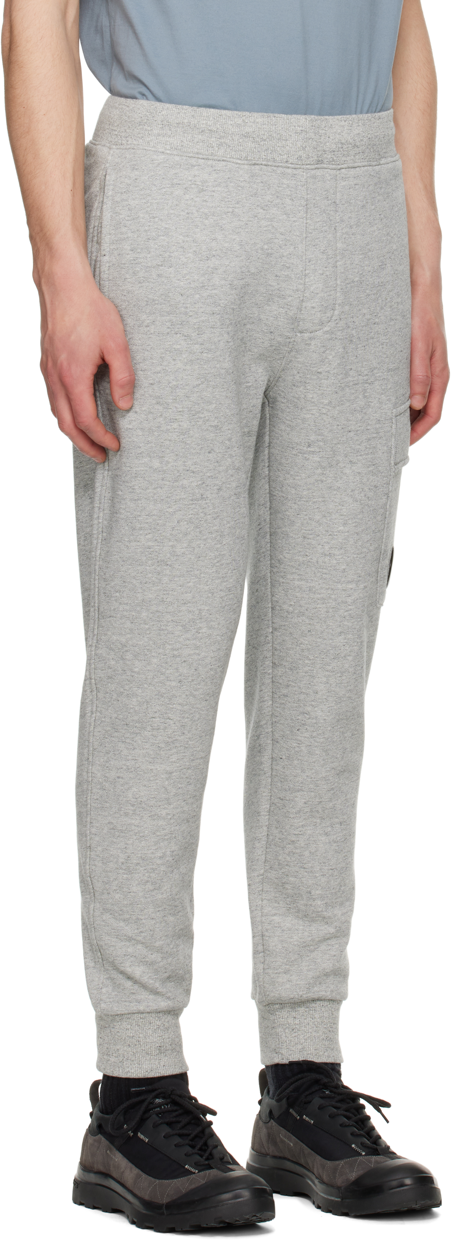 C.p. Company Gray Diagonal Raised Fleece Lens Sweatpants In M93 Grey Melange