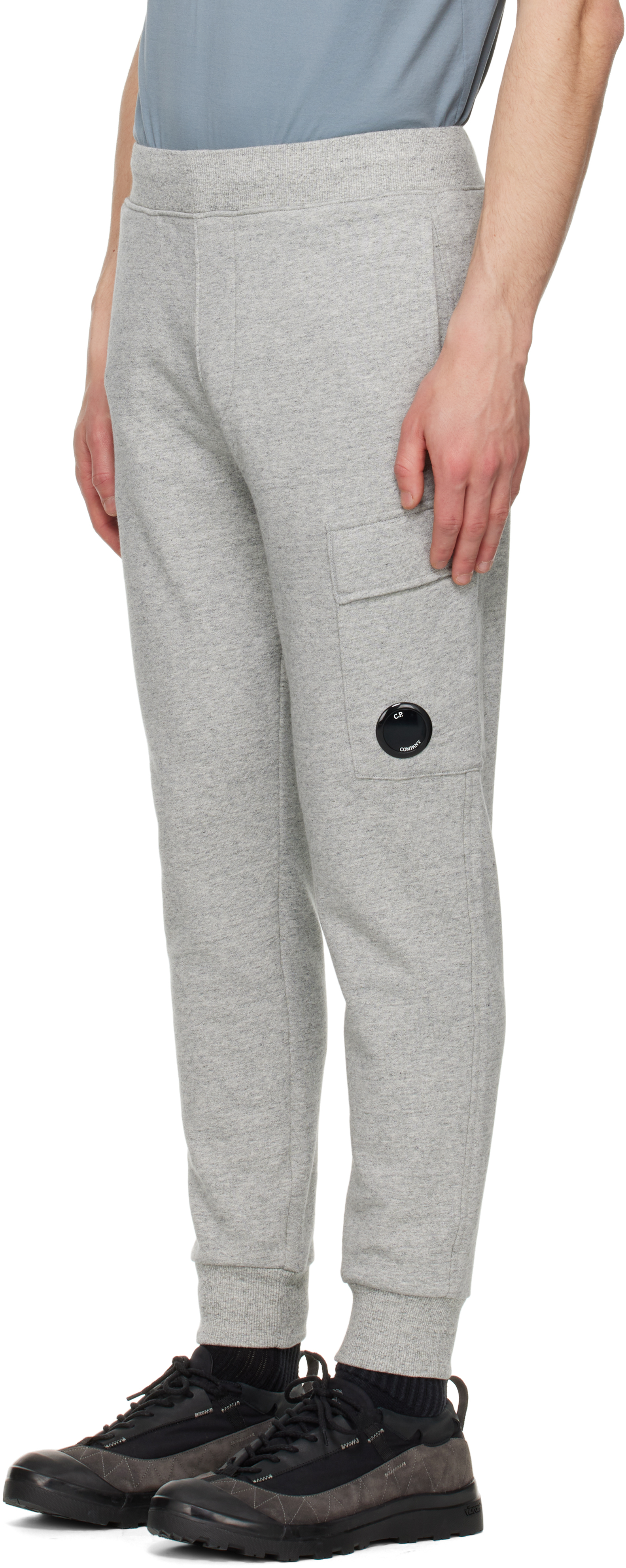 C.p. Company Gray Diagonal Raised Fleece Lens Sweatpants In M93 Grey Melange