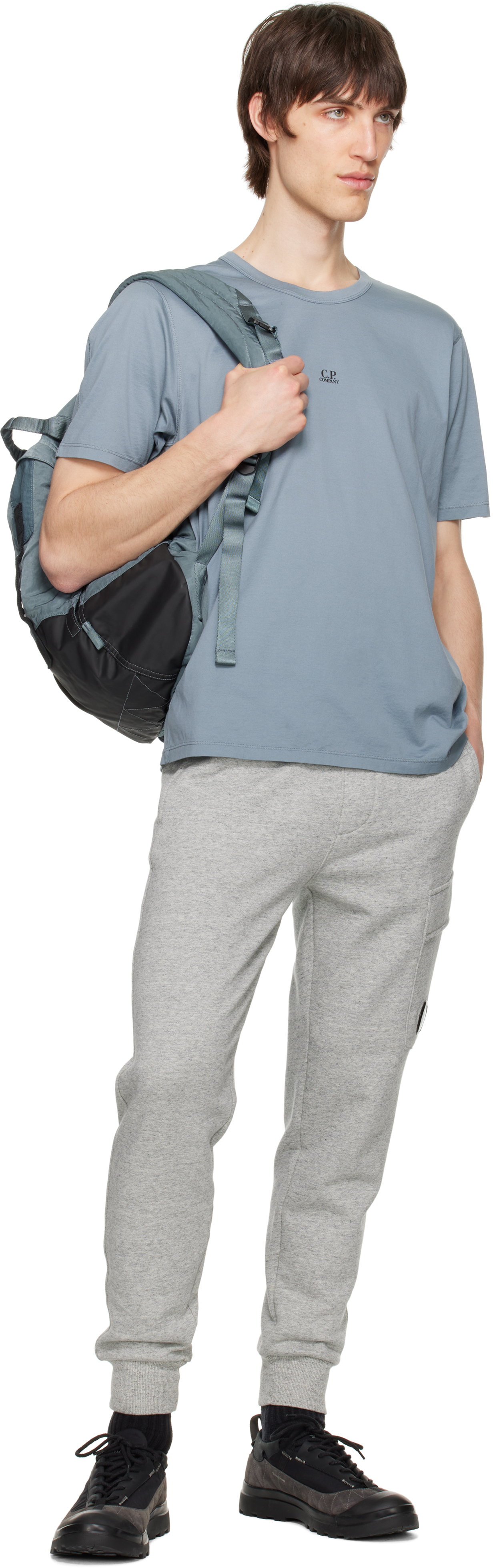 C.p. Company Gray Diagonal Raised Fleece Lens Sweatpants In M93 Grey Melange