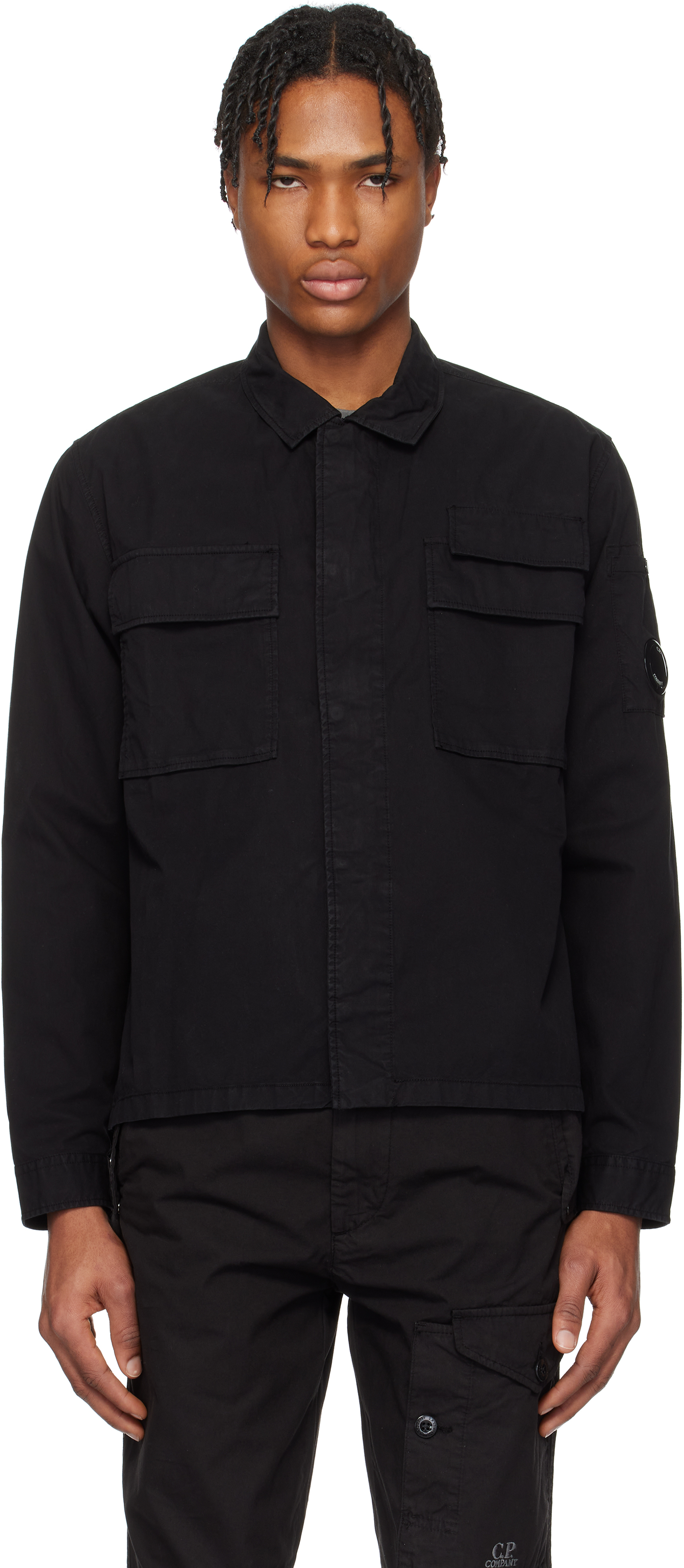 C. P. Company Black Organic Gabardine Utility Lens Shirt