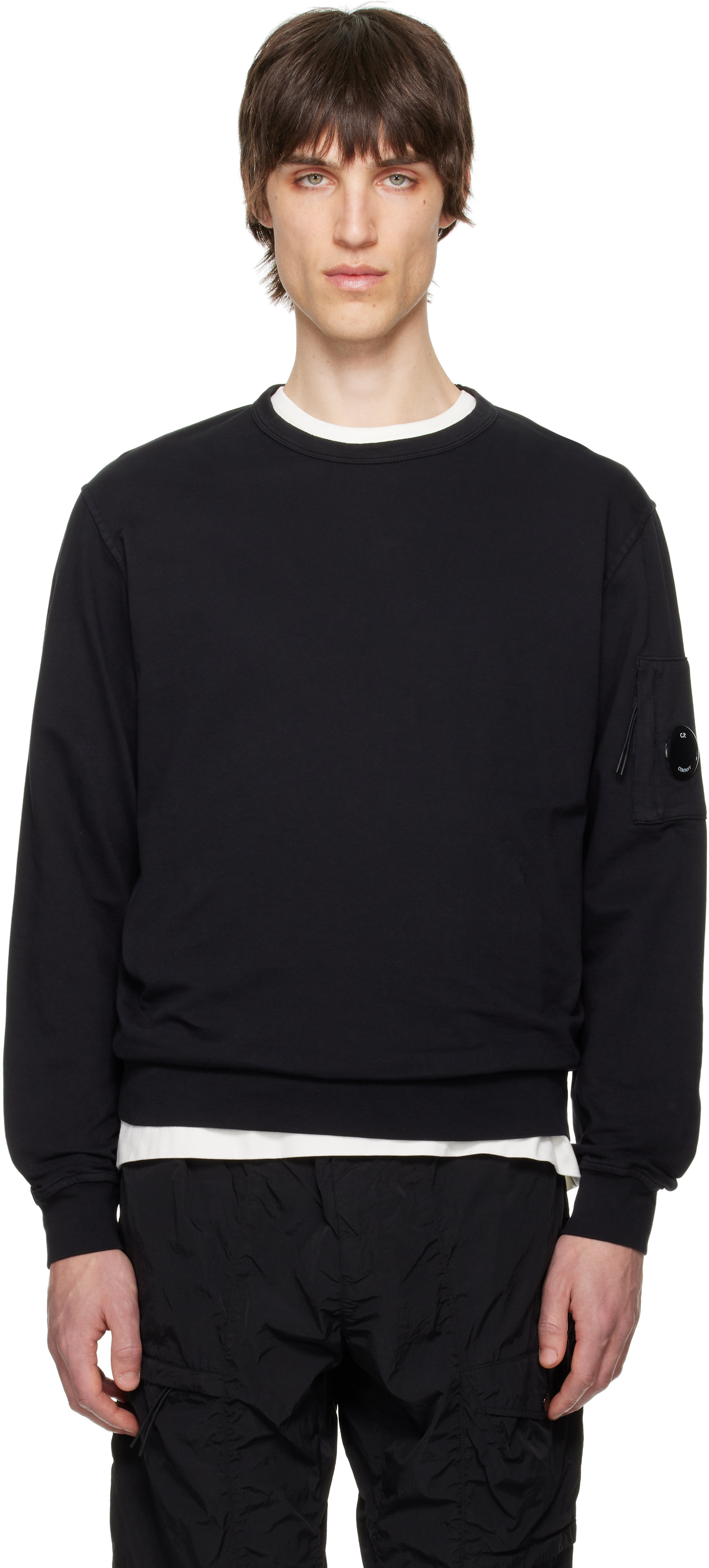 C. P. Company Black Light Fleece Crewneck Lens Sweatshirt