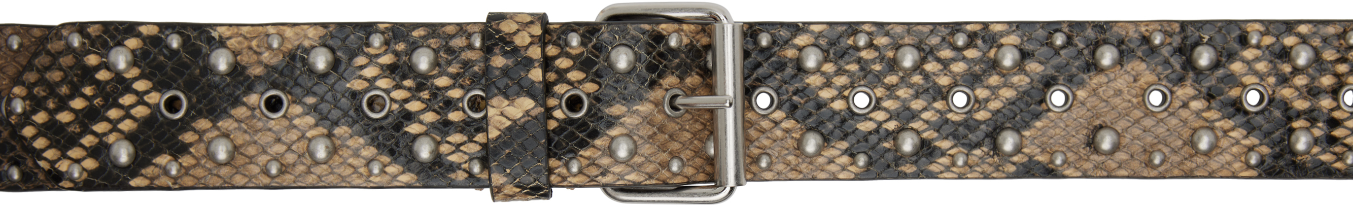 Beige & Black Studded Leather Belt