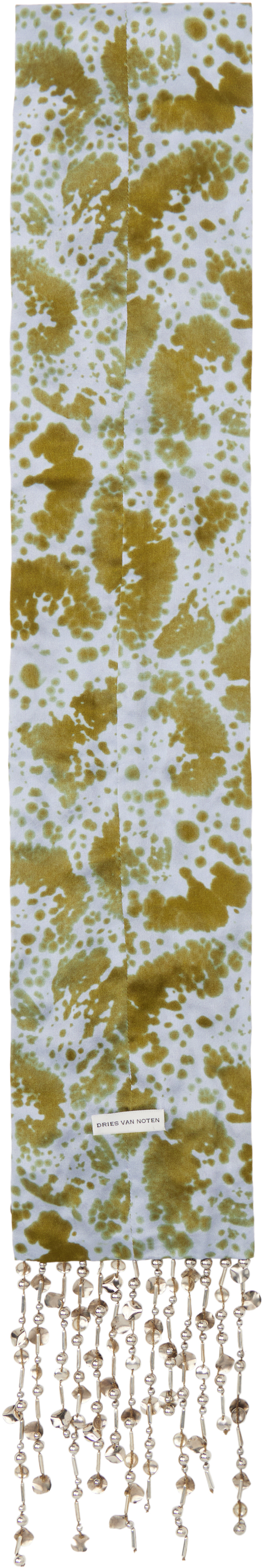 Shop Dries Van Noten Blue & Khaki Embroidered Silk Scarf In 606 Khaki