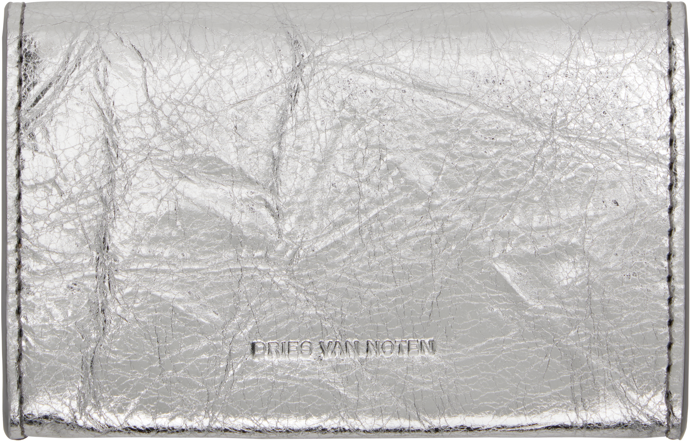 DRIES VAN NOTEN SILVER LEATHER ENVELOPE CARD HOLDER